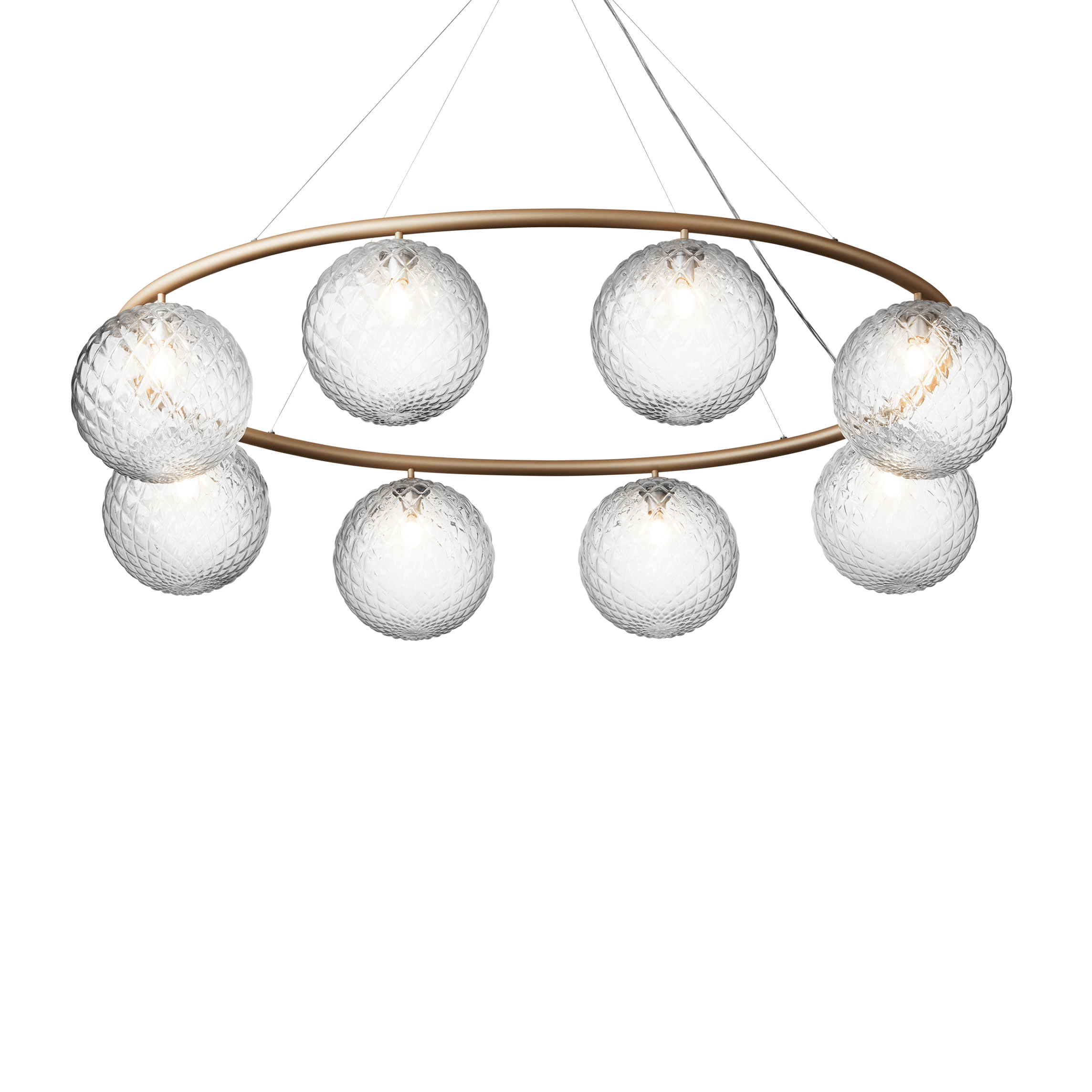 Pendelleuchte MIIRA 8 OVAL aus Messing mit transparentem Glas