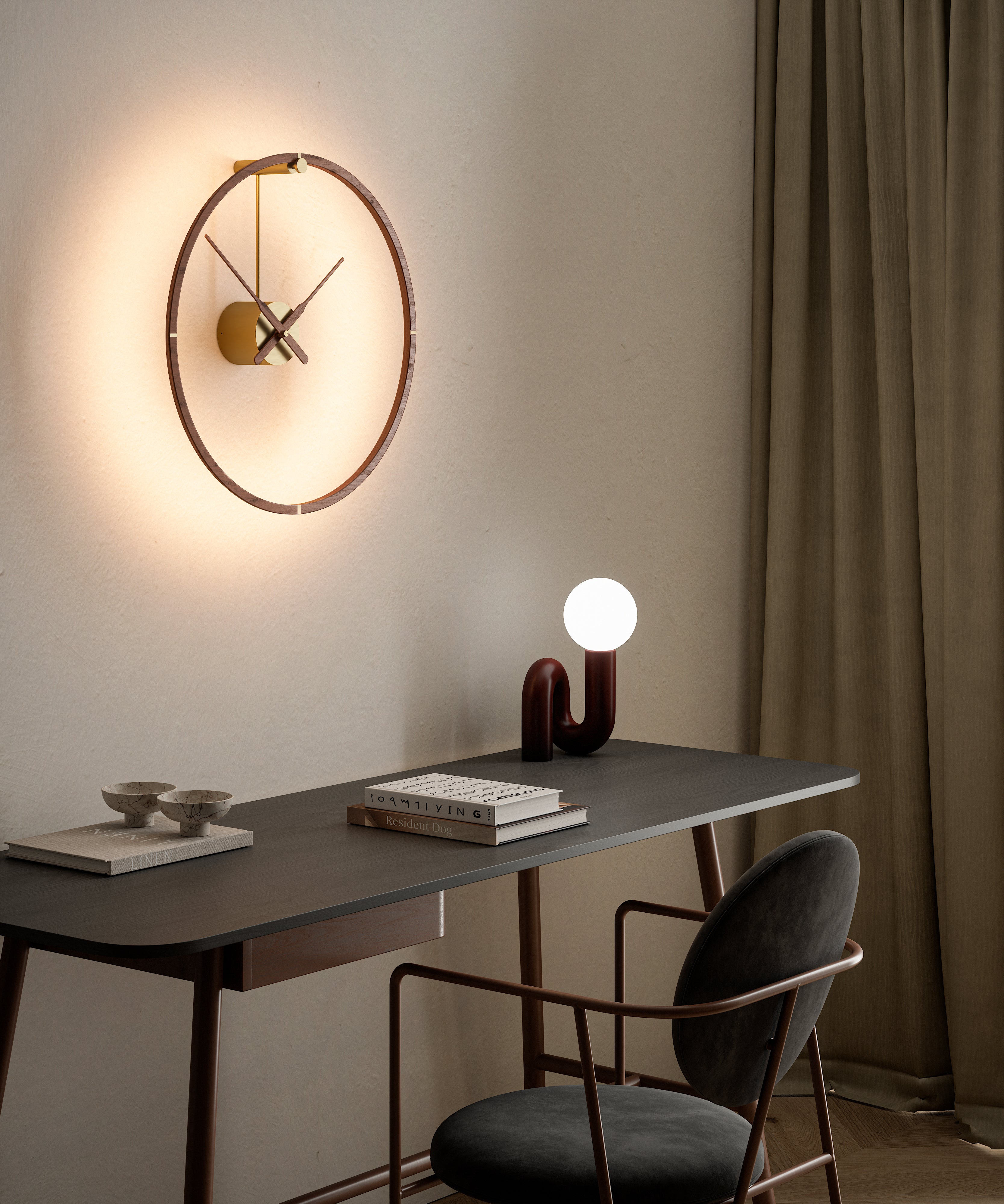 Zegar podświetlany OMBRA PREMIUM drewno orzechowe ze złotym