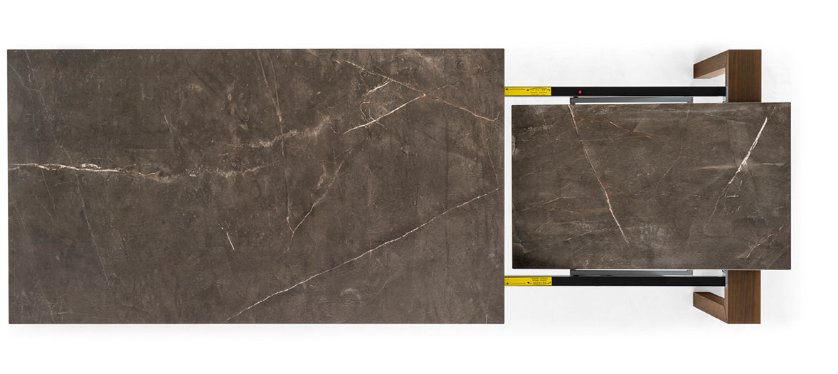 Ausziehbarer Tisch OMNIA mit grauer Platte und dunklem Holzgestell