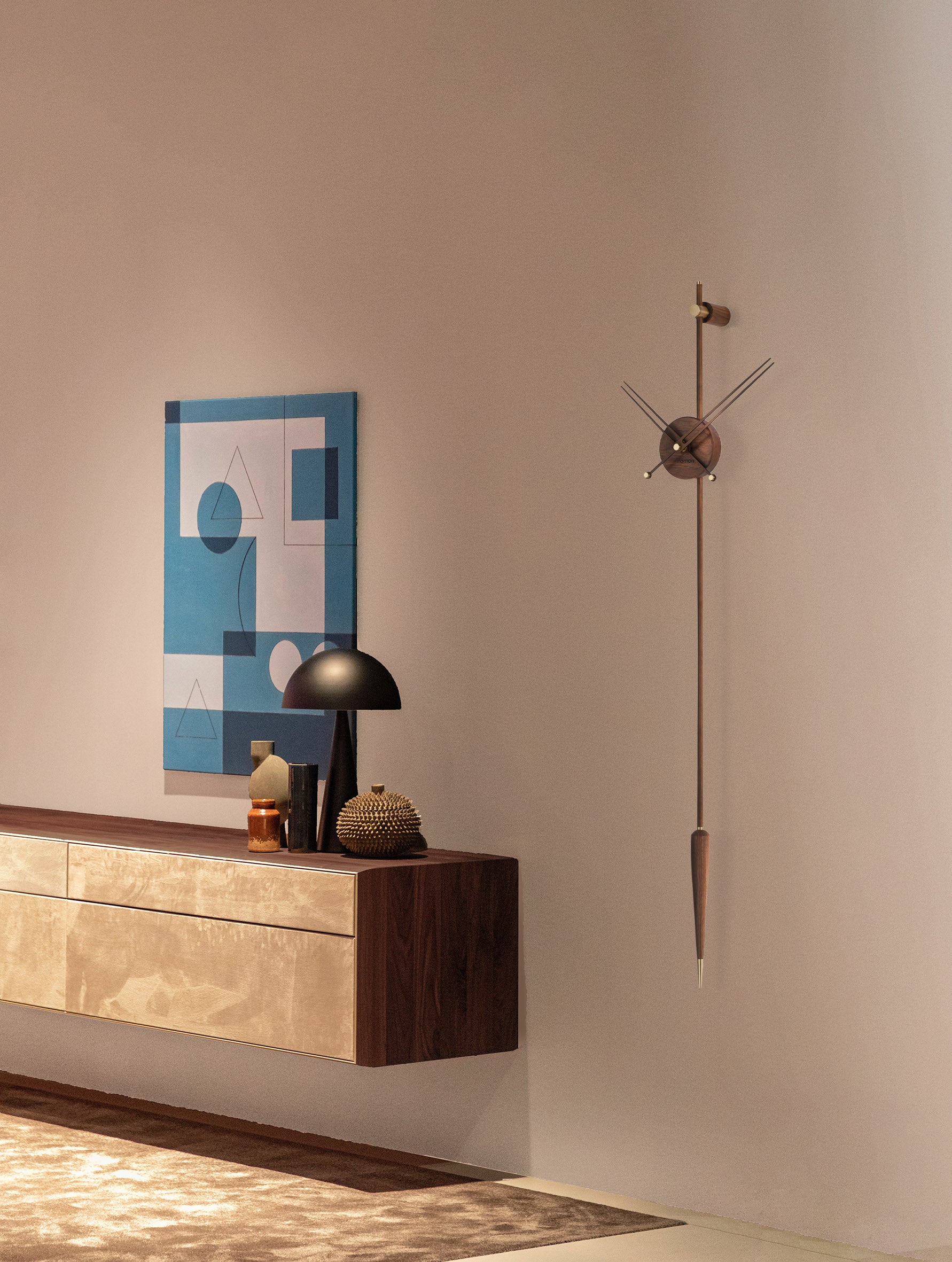 PUNTO Y COMA PREMIUM wall clock walnut wood with brass