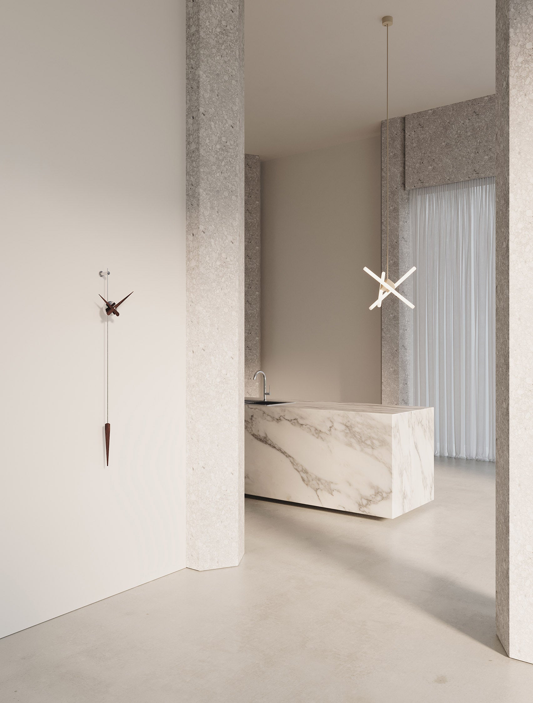 PUNTO Y COMA wall clock in walnut wood with chrome