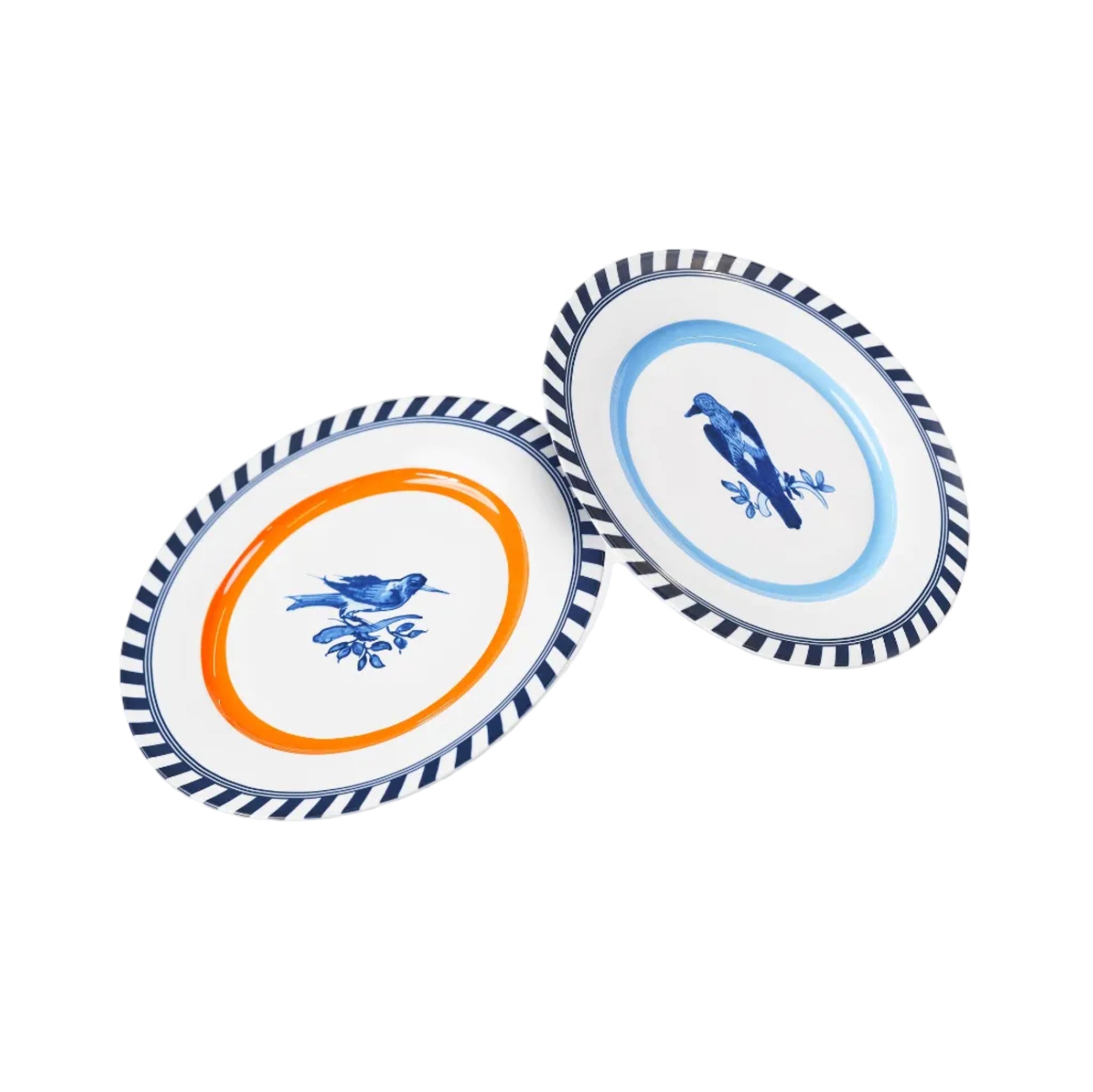 Set von Tellern VOGELMUSTER weiß mit Blau