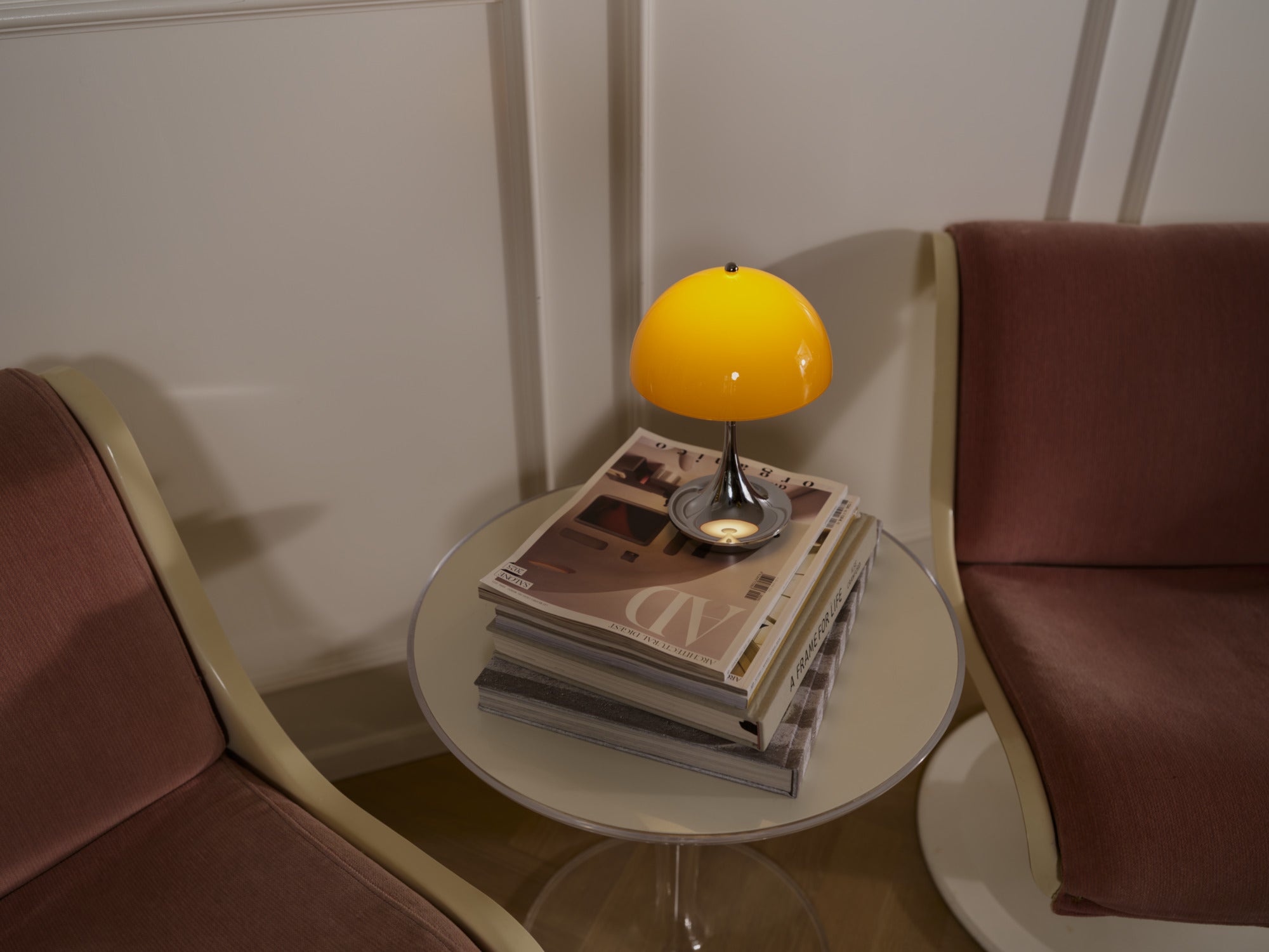 Portable Lamp PANTHELLA 160 orange with chrome base