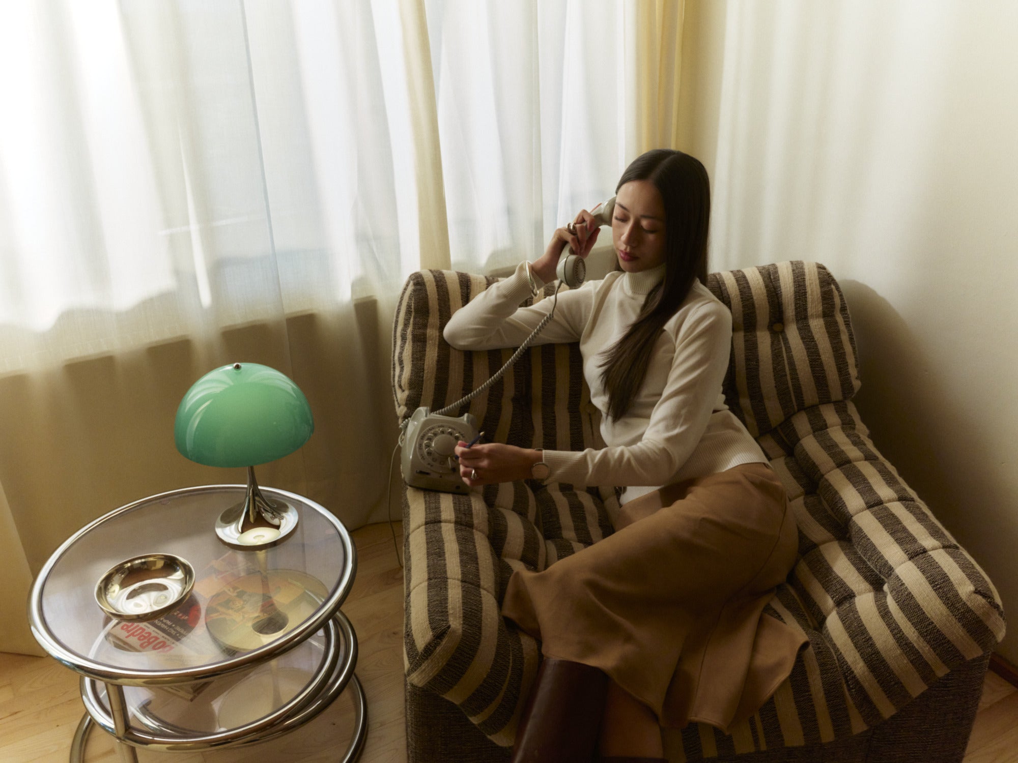 Portable Lamp PANTHELLA 250 green with chrome base