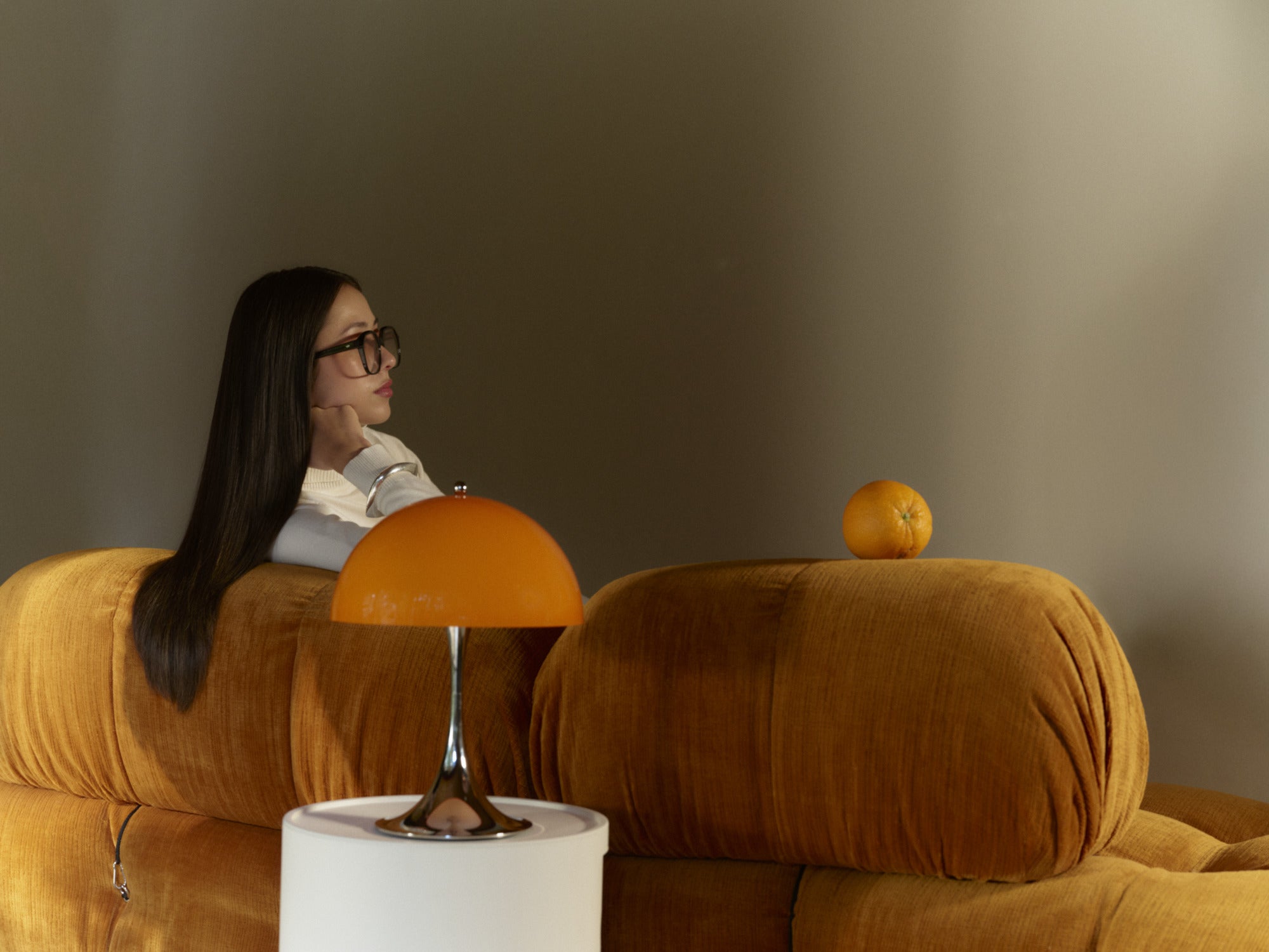 Portable Lamp PANTHELLA 250 orange with chrome base