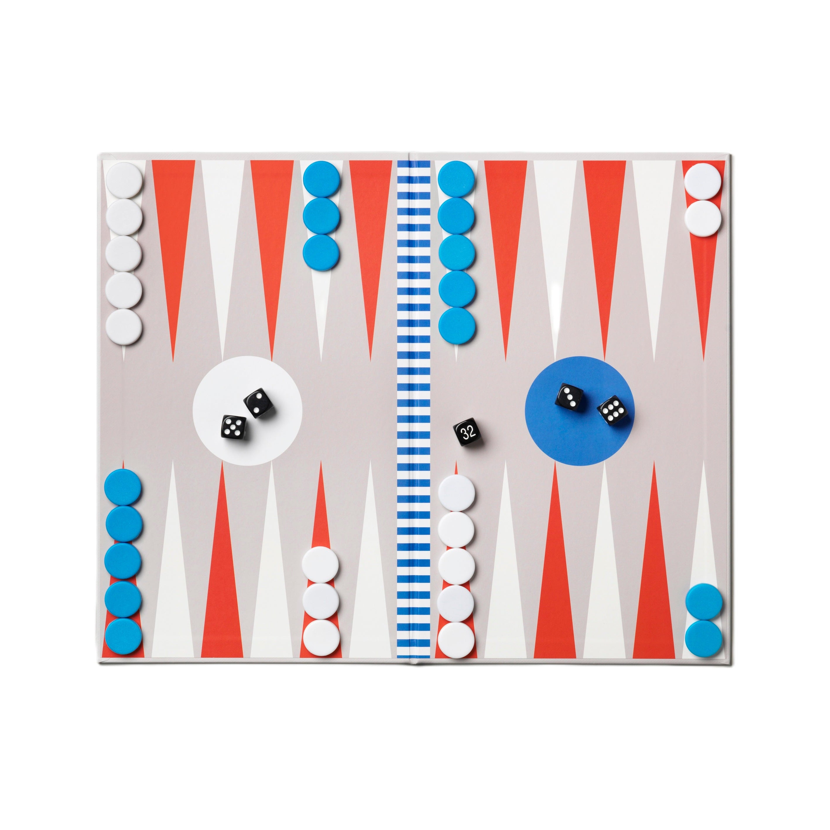 Gray BACKGAMMON Game Set with Red and Blue