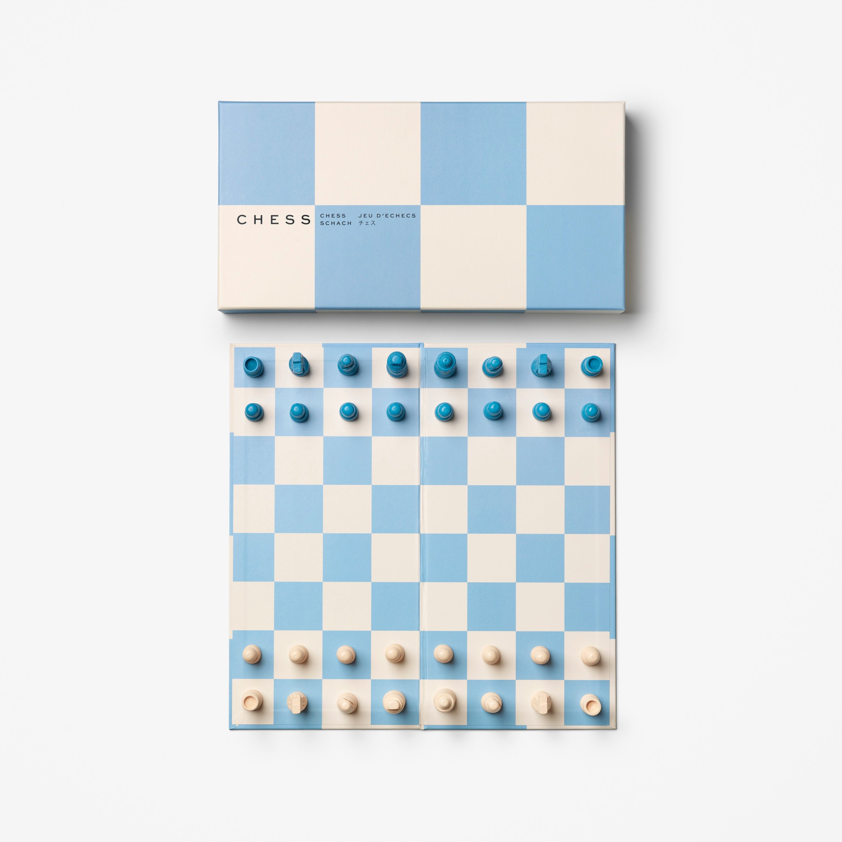 Schachspiel-Set PLAY CHESS blau mit Weiß
