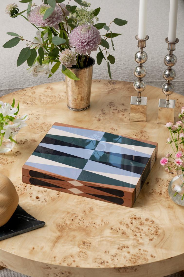 Backgammon-Spielset LACQUERED BACKGAMMON braun mit blau