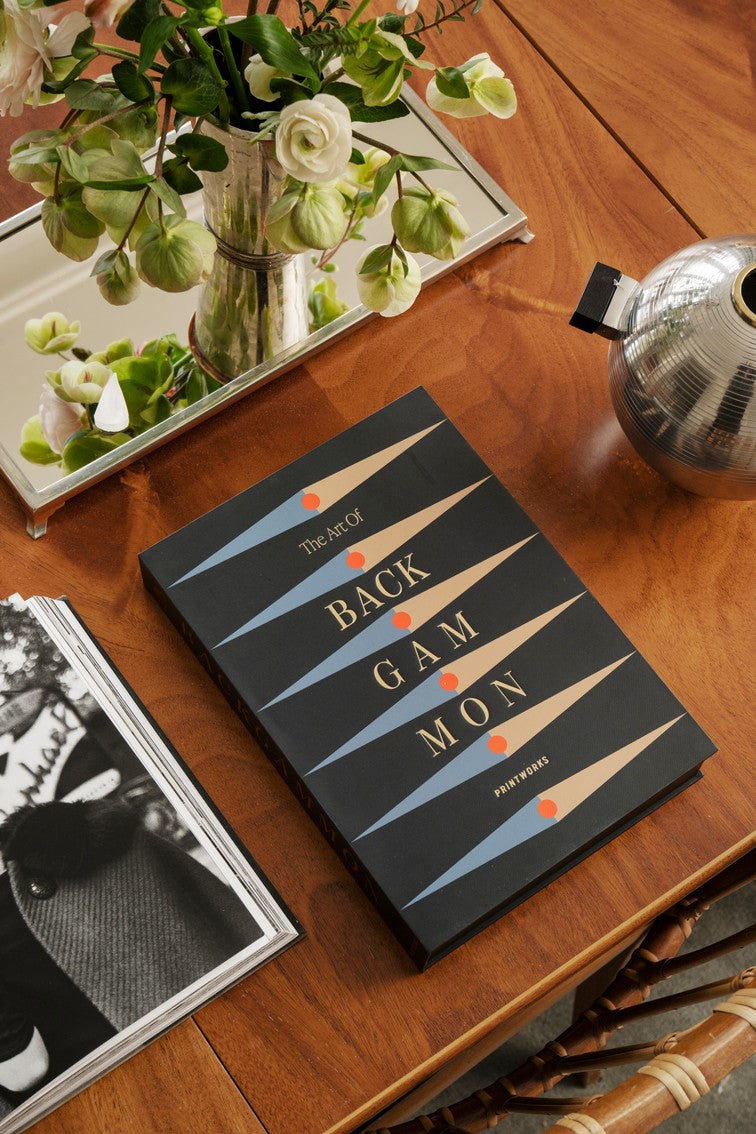 Zestaw do gry w backgammon ART OF BACKGAMMON szary z niebieskim i pomarańczowym