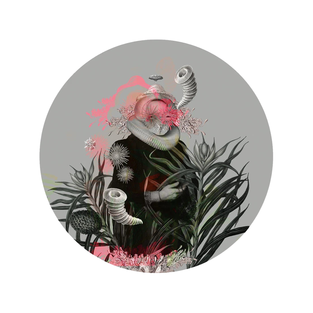 Wandbild in Kreisform DOTS - LADY MEDUSA grau