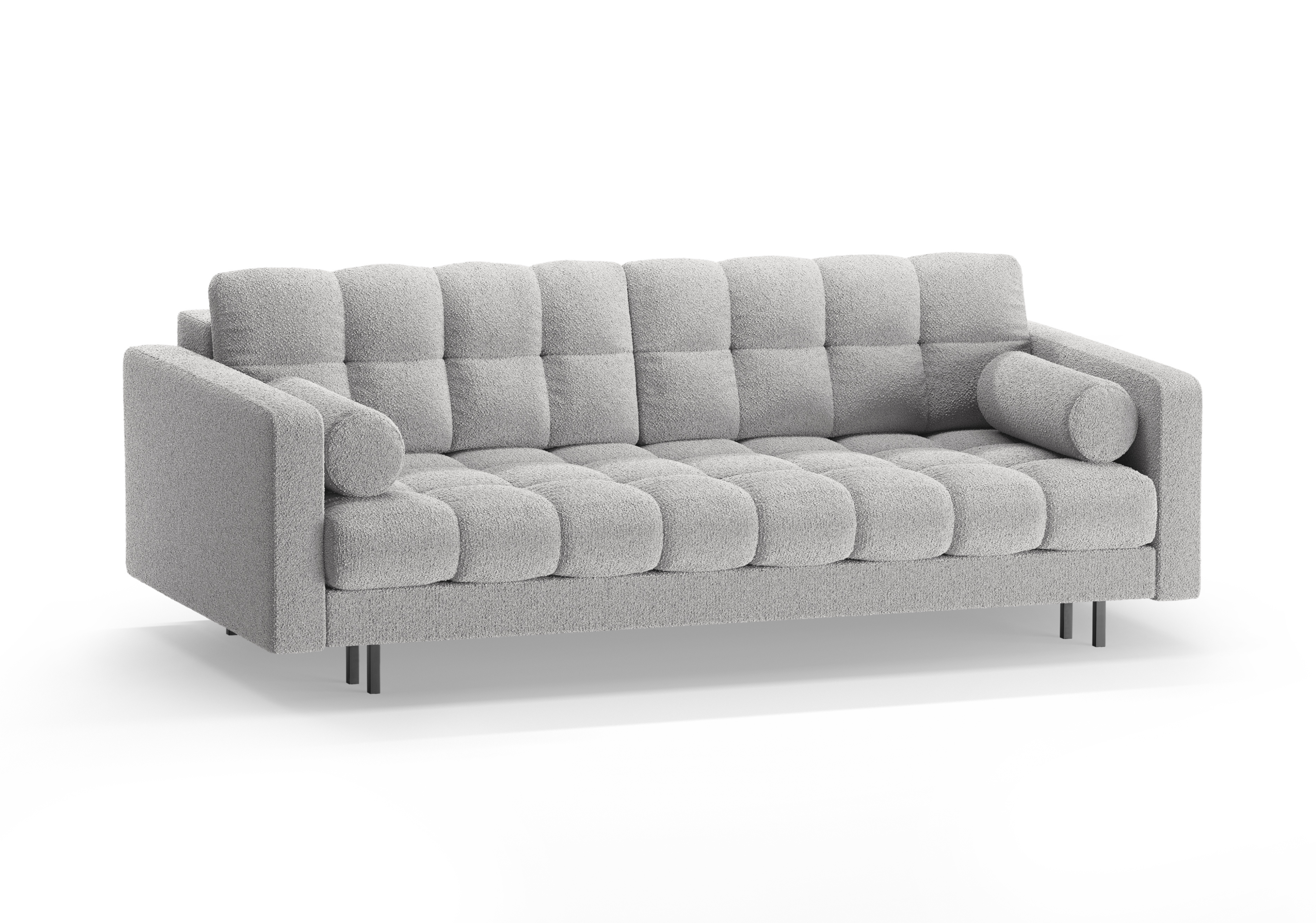 Sofa 3-osobowa z funkcją spania BALI jasnoszary bouclé z czarną podstawą