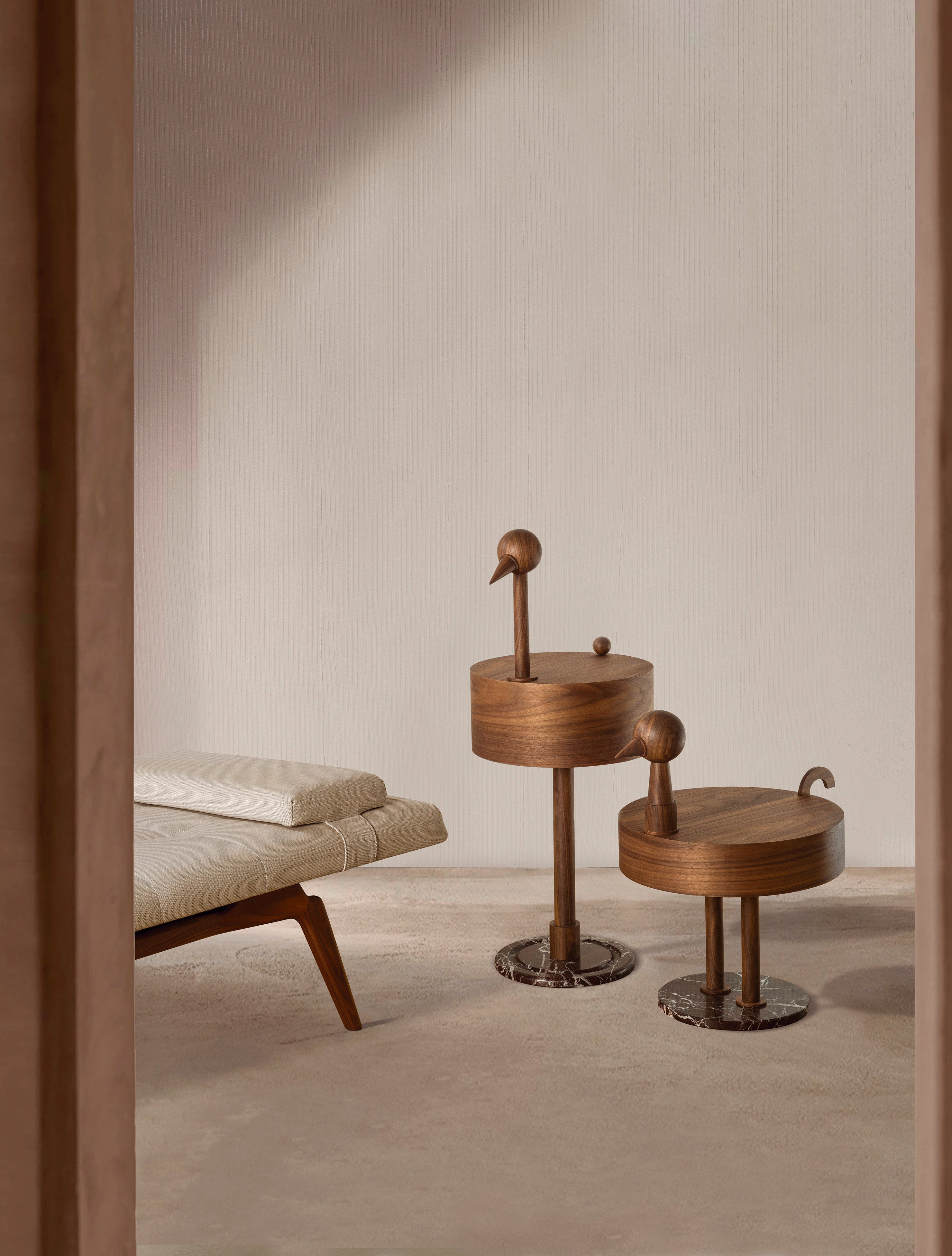 RARA AVIS Walnut Veneer Side Table with Marble Base