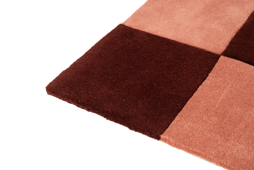 Burgundy CHECKS rug with pink