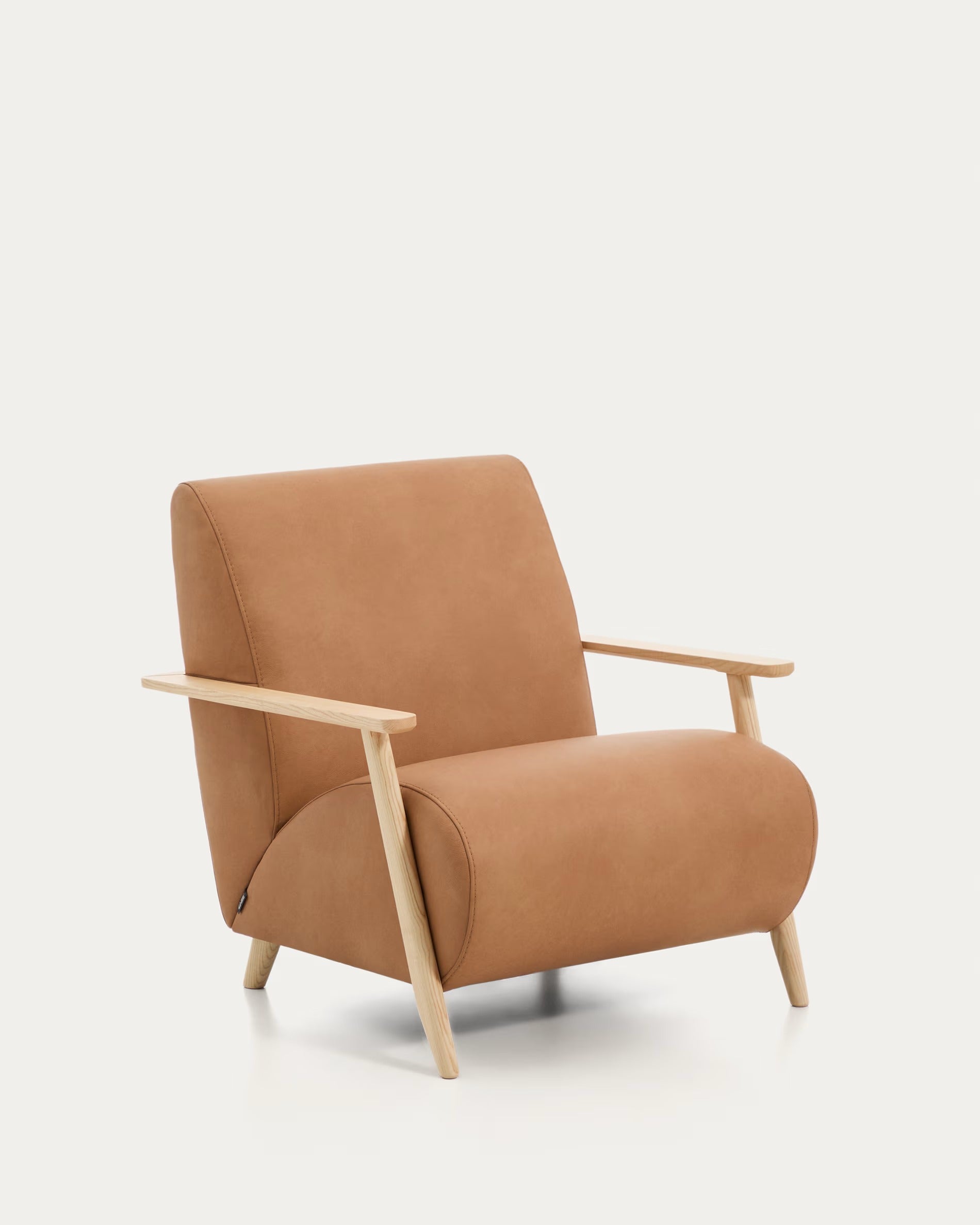 MEGHAN Armchair brown leather with ash base
