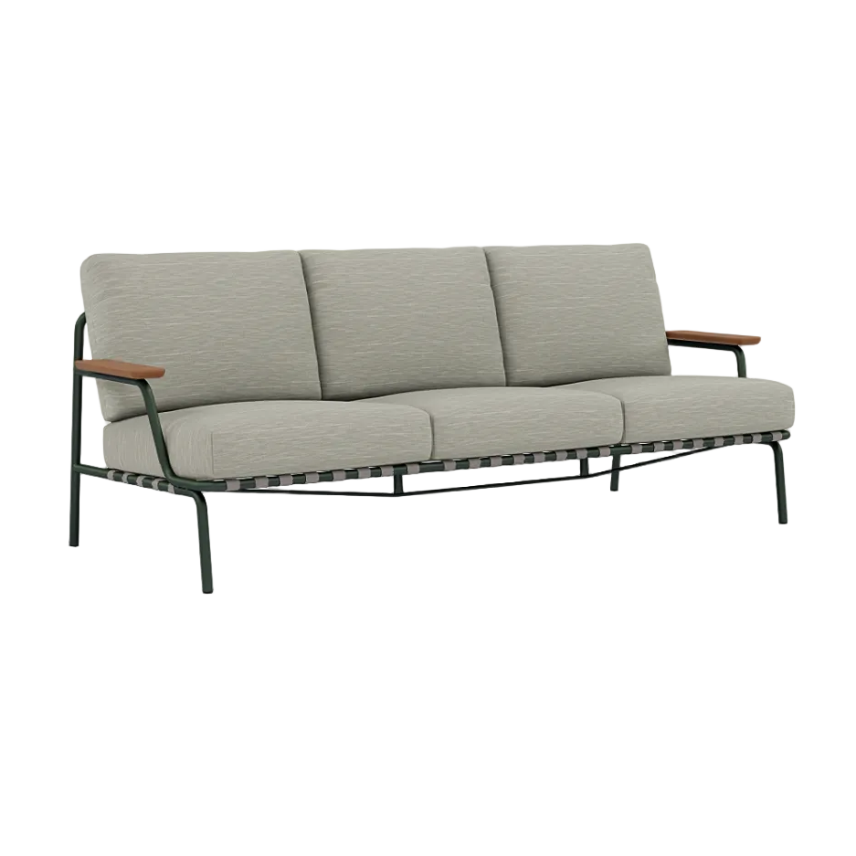 3-seater outdoor sofa with armrests SETTLE gray with green base [Amelia]