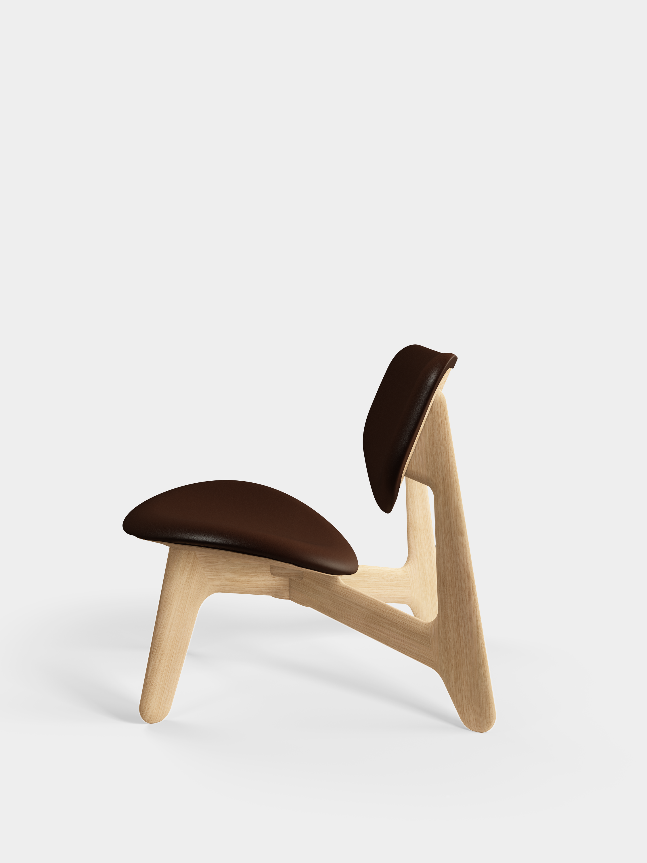 SLAB Armchair in Brown Leather with Oak Base