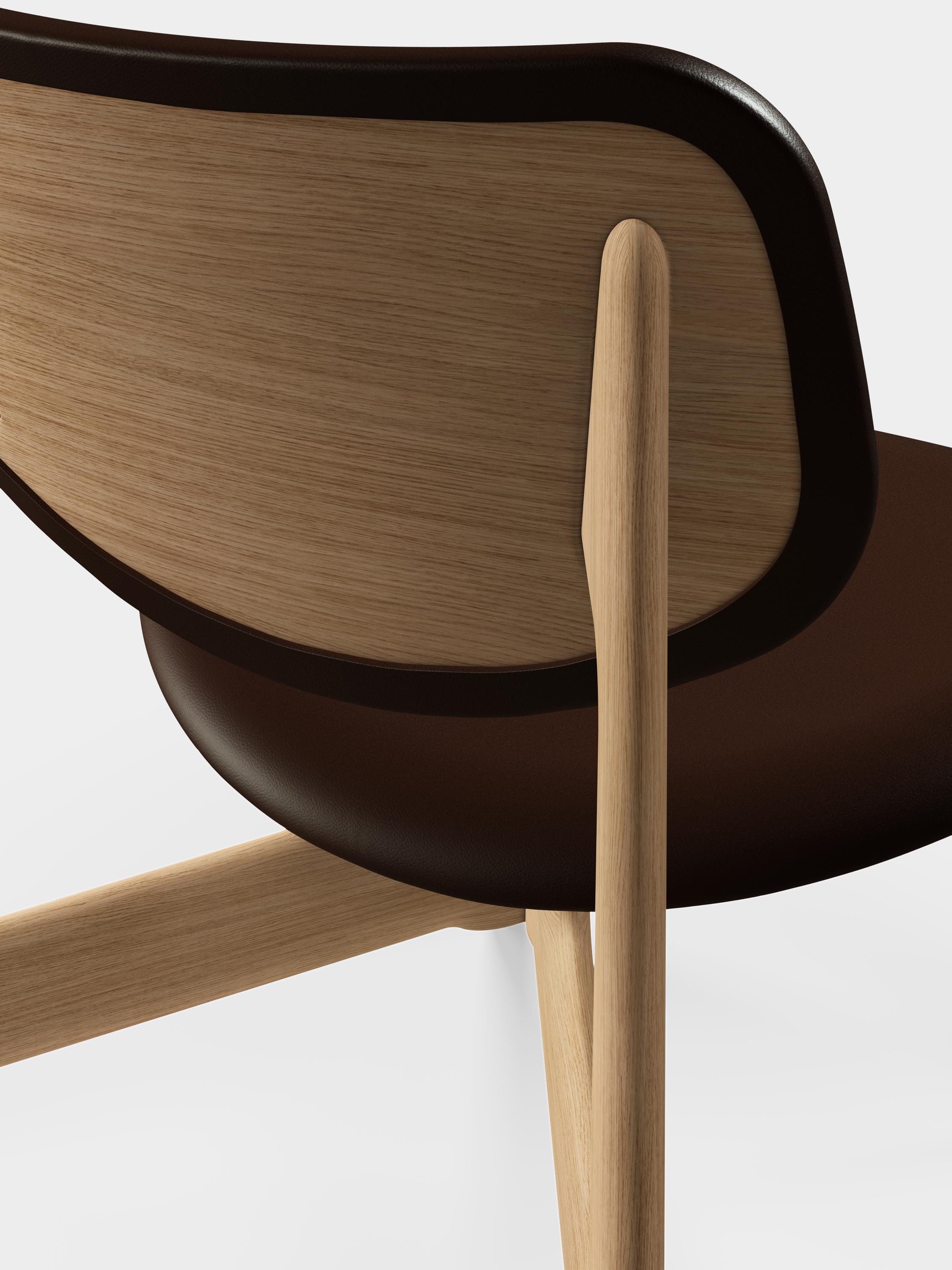 SLAB Armchair in Brown Leather with Oak Base