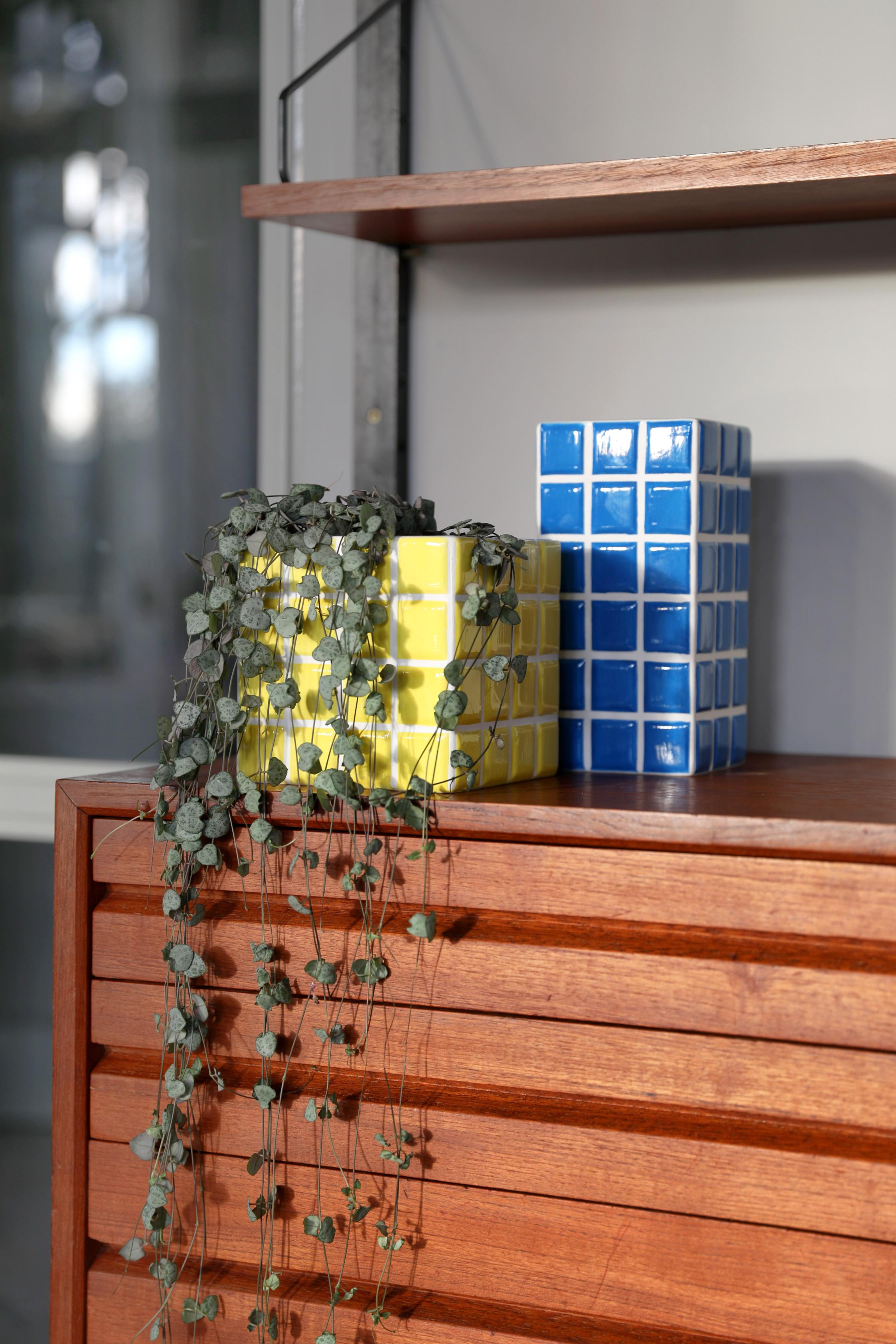 Doniczka TILE żółty z białym