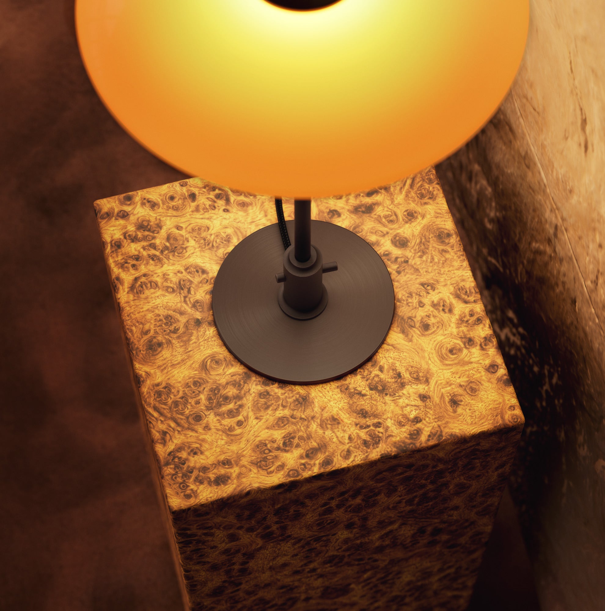 Lampa stołowa PH 3/2 - edycja stulecia biały z pomarańczowym z brązową podstawą