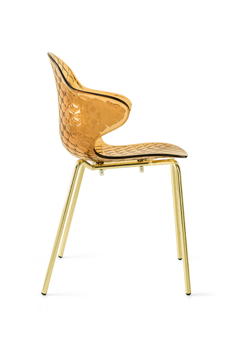 Stuhl SAINT TROPEZ mit braunem Sitz und goldener Metallbasis