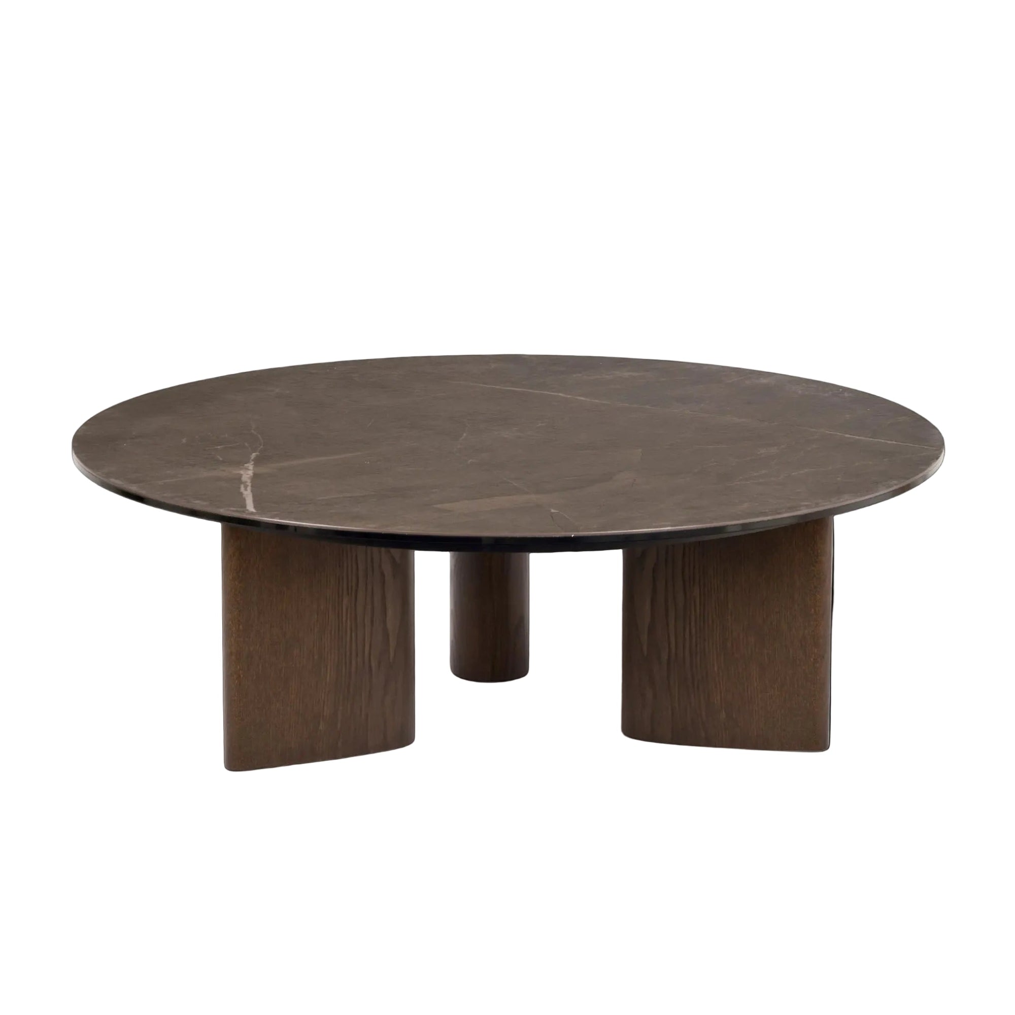 Round Coffee Table SANDY Brown Ceramic with Dark Wooden Base