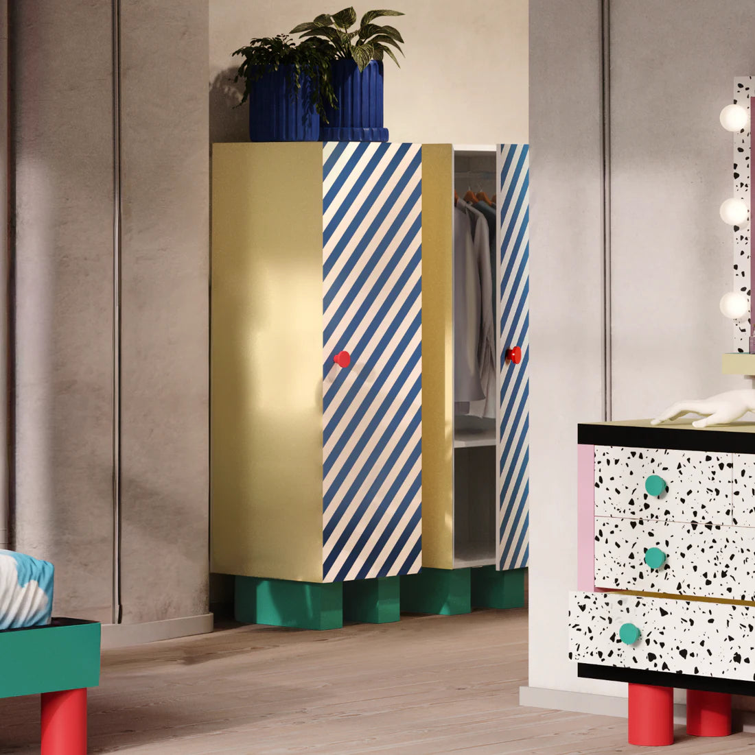 Szafa SUPERCLOSET BLUE STRIPES żółty z niebieskim i zielonym