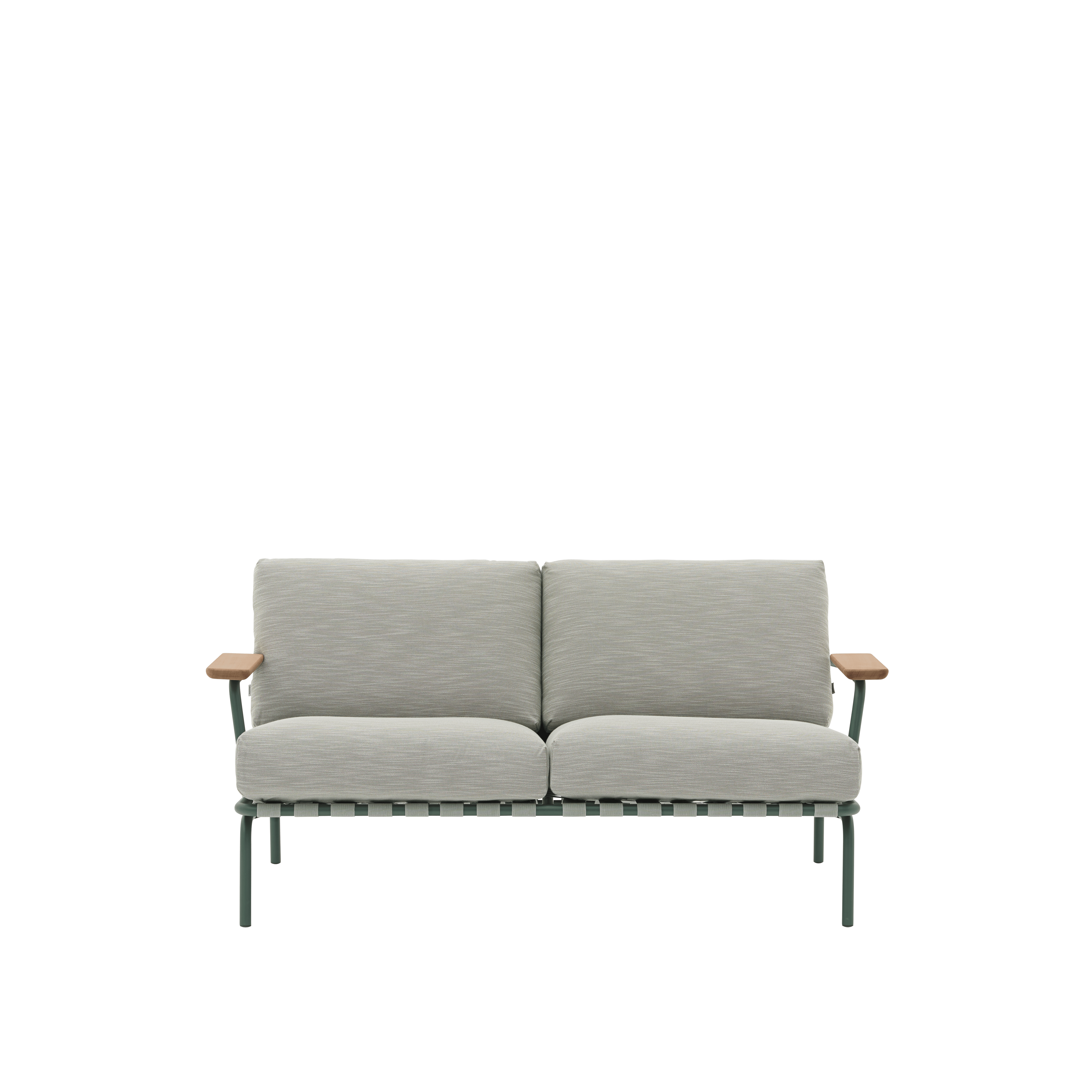 Outdoor 2-seater sofa with armrests SETTLE gray with green base [Amelia]