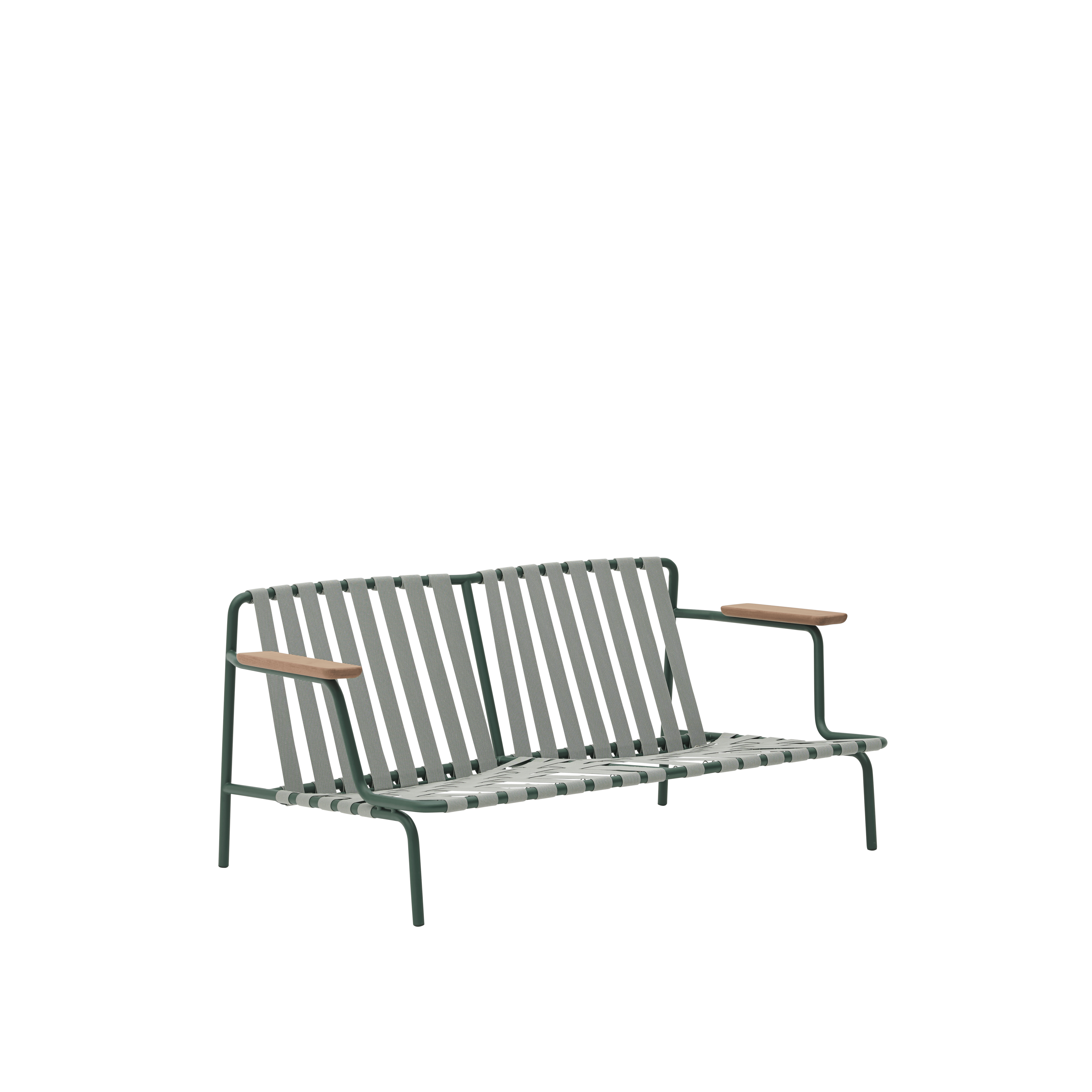 Outdoor 2-seater sofa with armrests SETTLE gray with green base [Amelia]