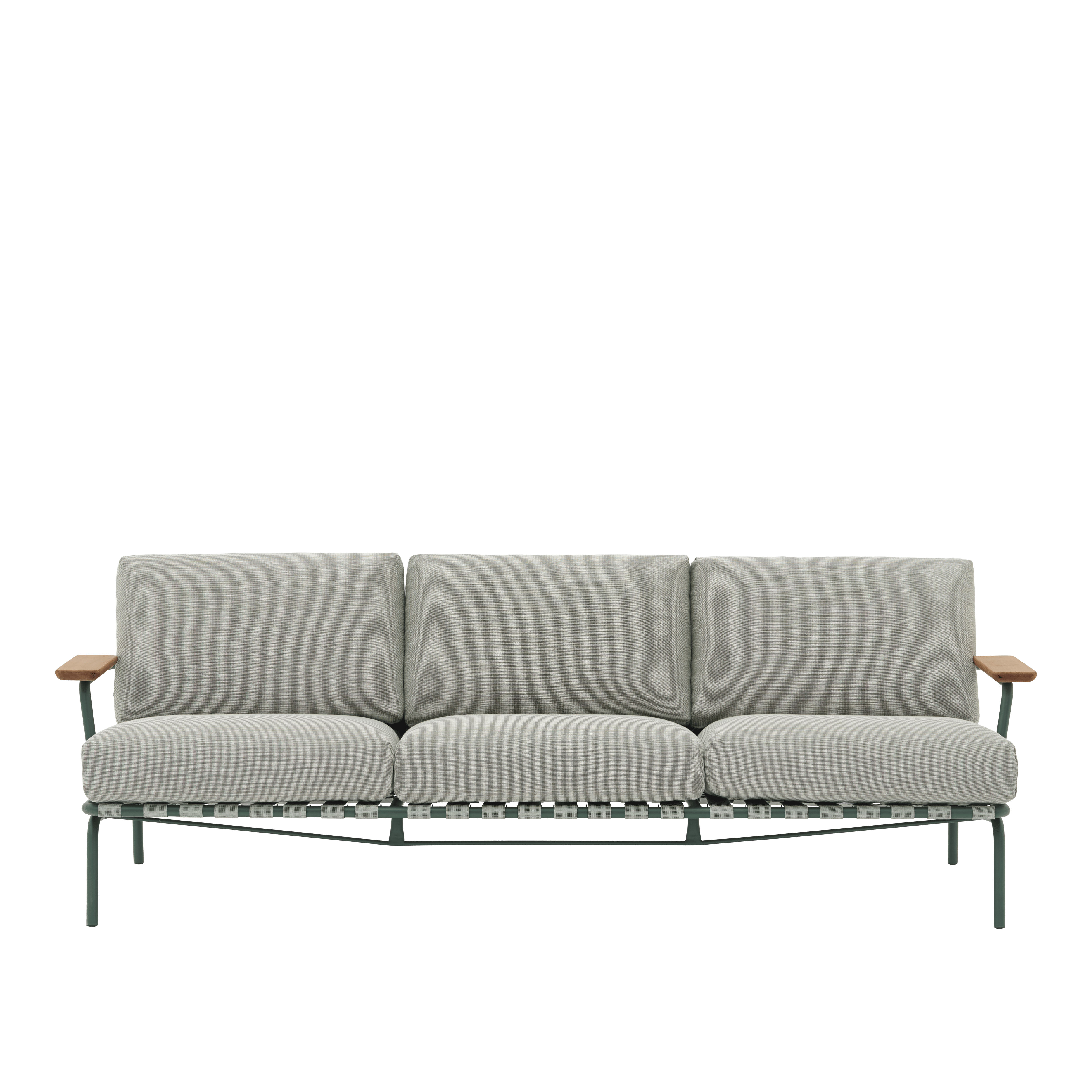 3-seater outdoor sofa with armrests SETTLE gray with green base [Amelia]