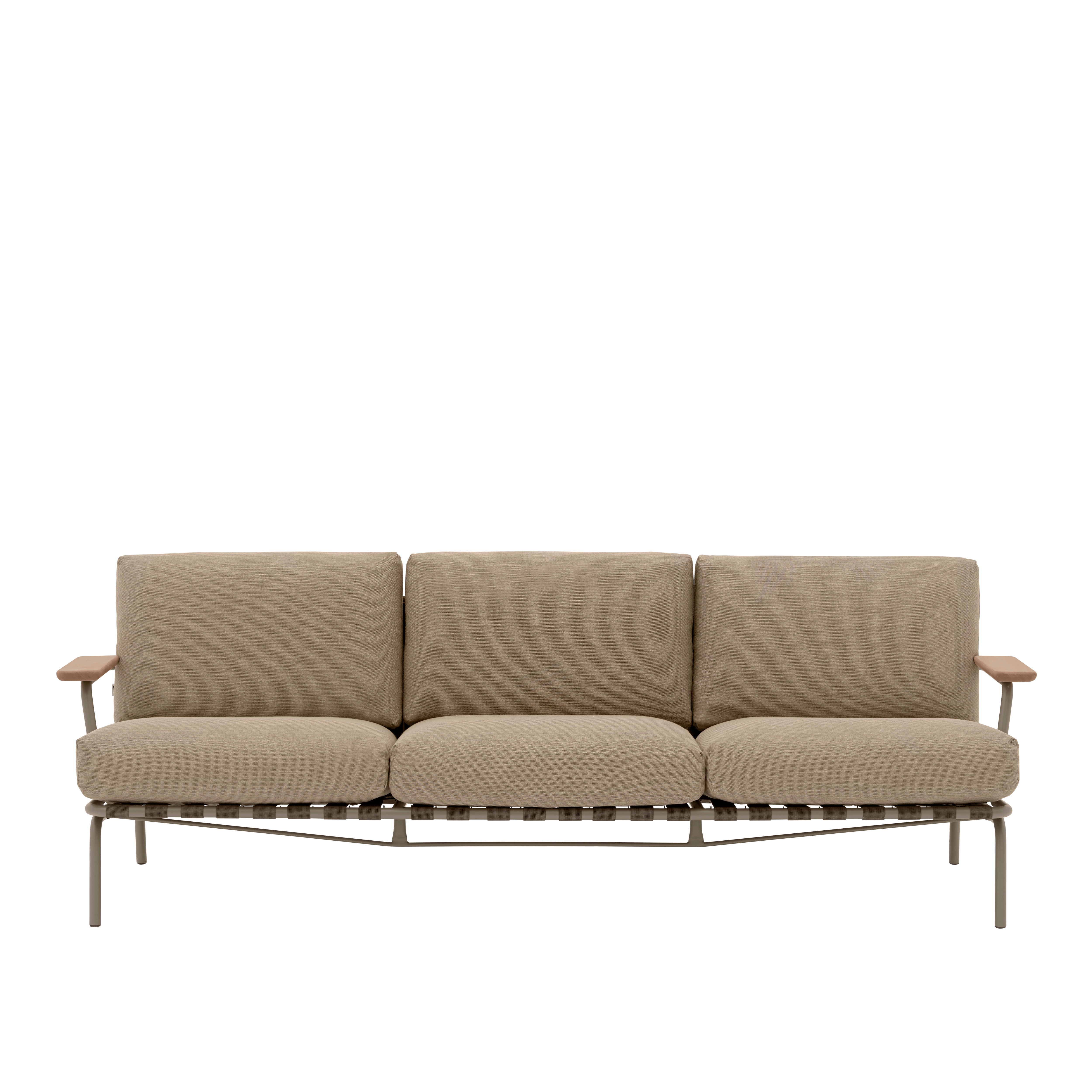 3-seater outdoor sofa with armrests SETTLE brown with taupe base [Amelia]