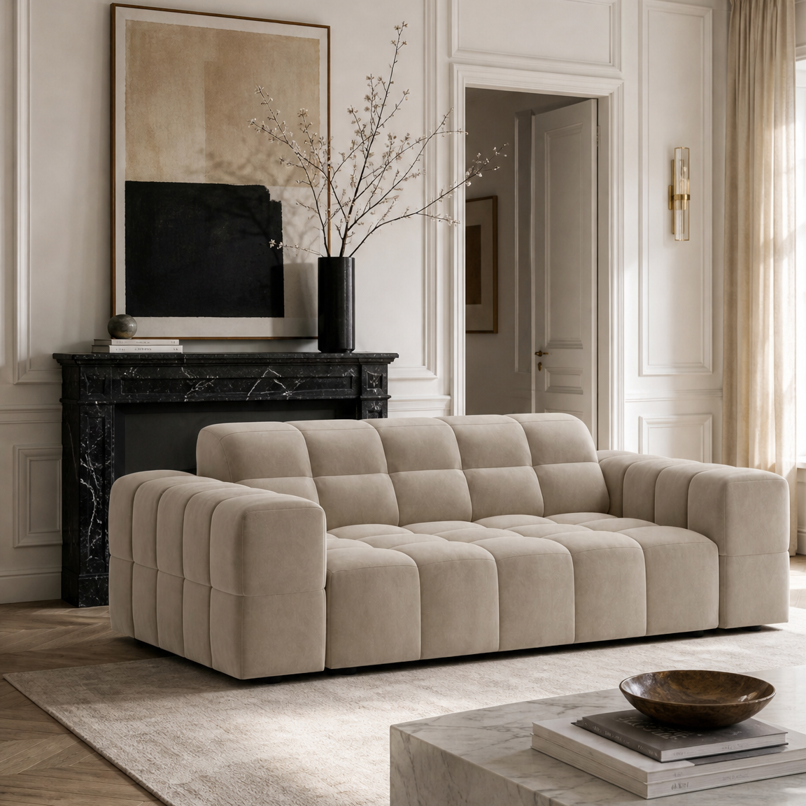 Sofa aksamitna 2-osobowa JENNIFER ciemnobeżowy