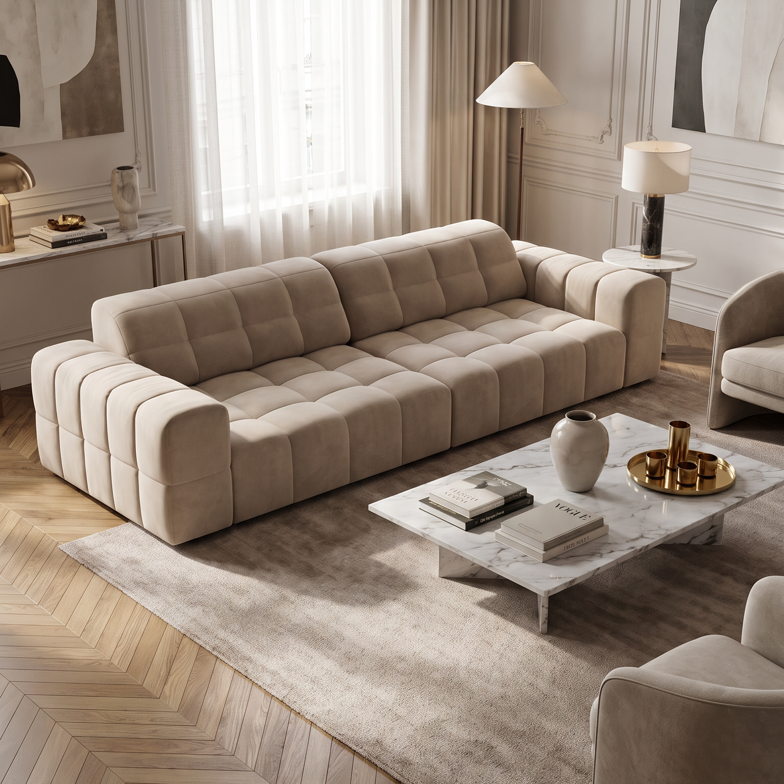 Sofa aksamitna 4-osobowa JENNIFER ciemnobeżowy