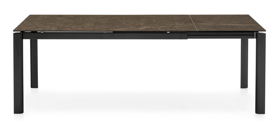 Extendable table STREAM with a brown top and black base