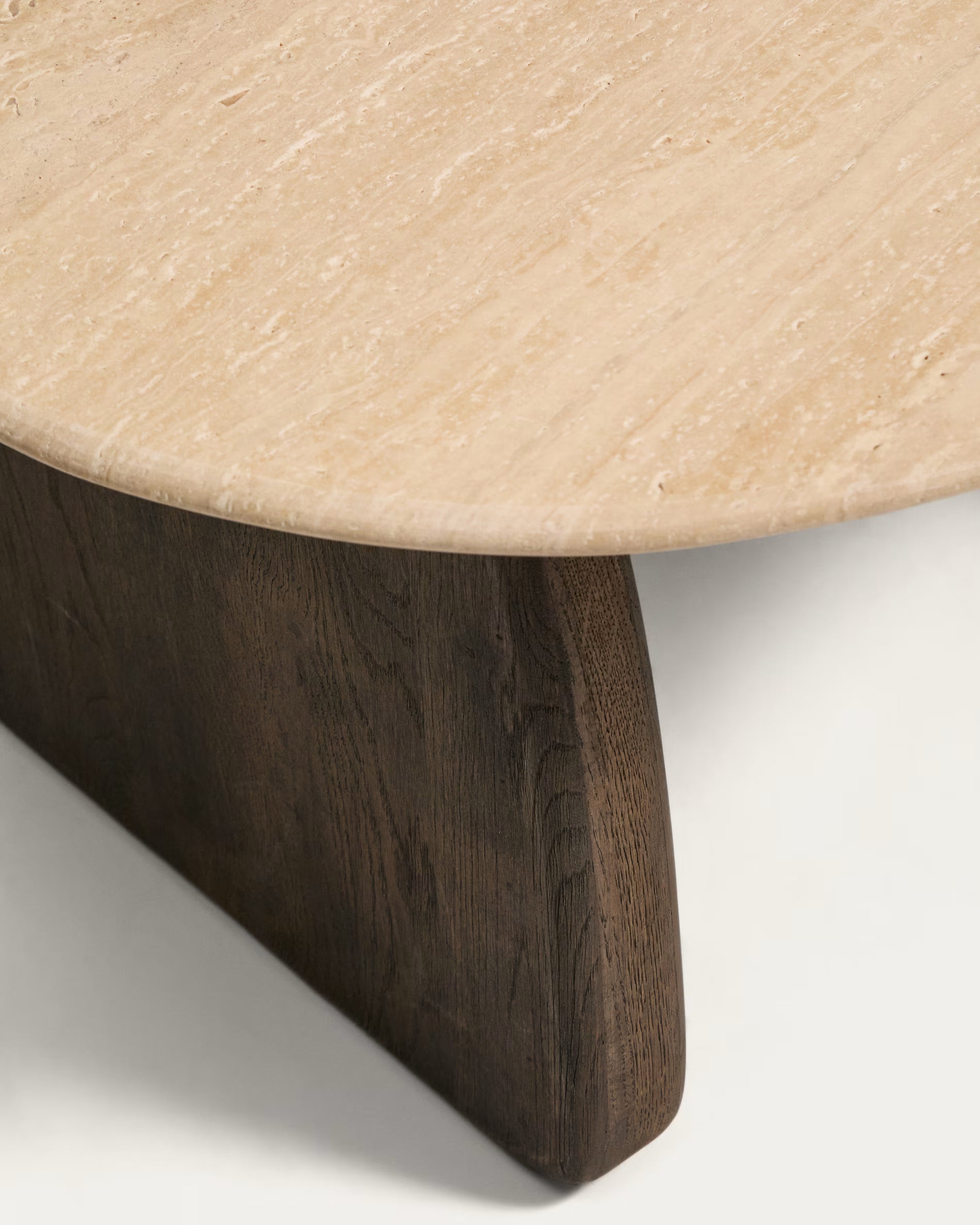 PIRITA Side Table in Travertine with Dark Wooden Base