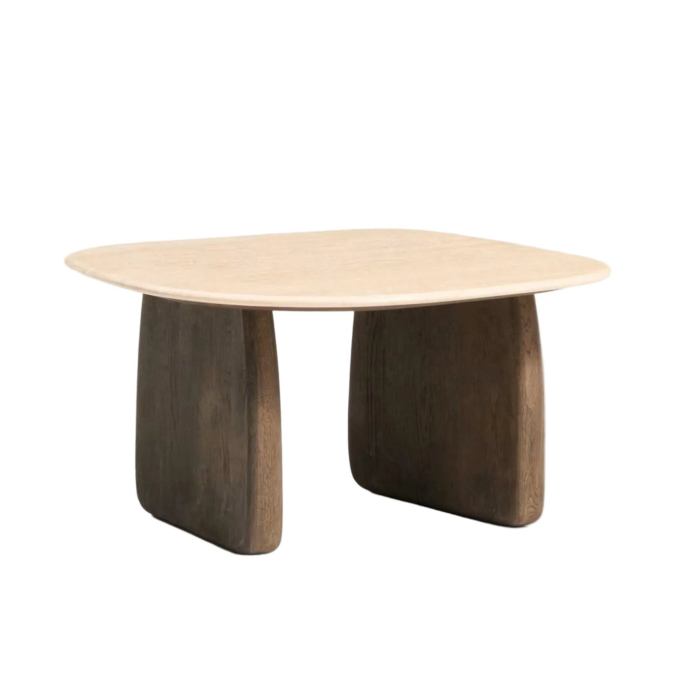 PIRITA Side Table in Travertine with Dark Wooden Base