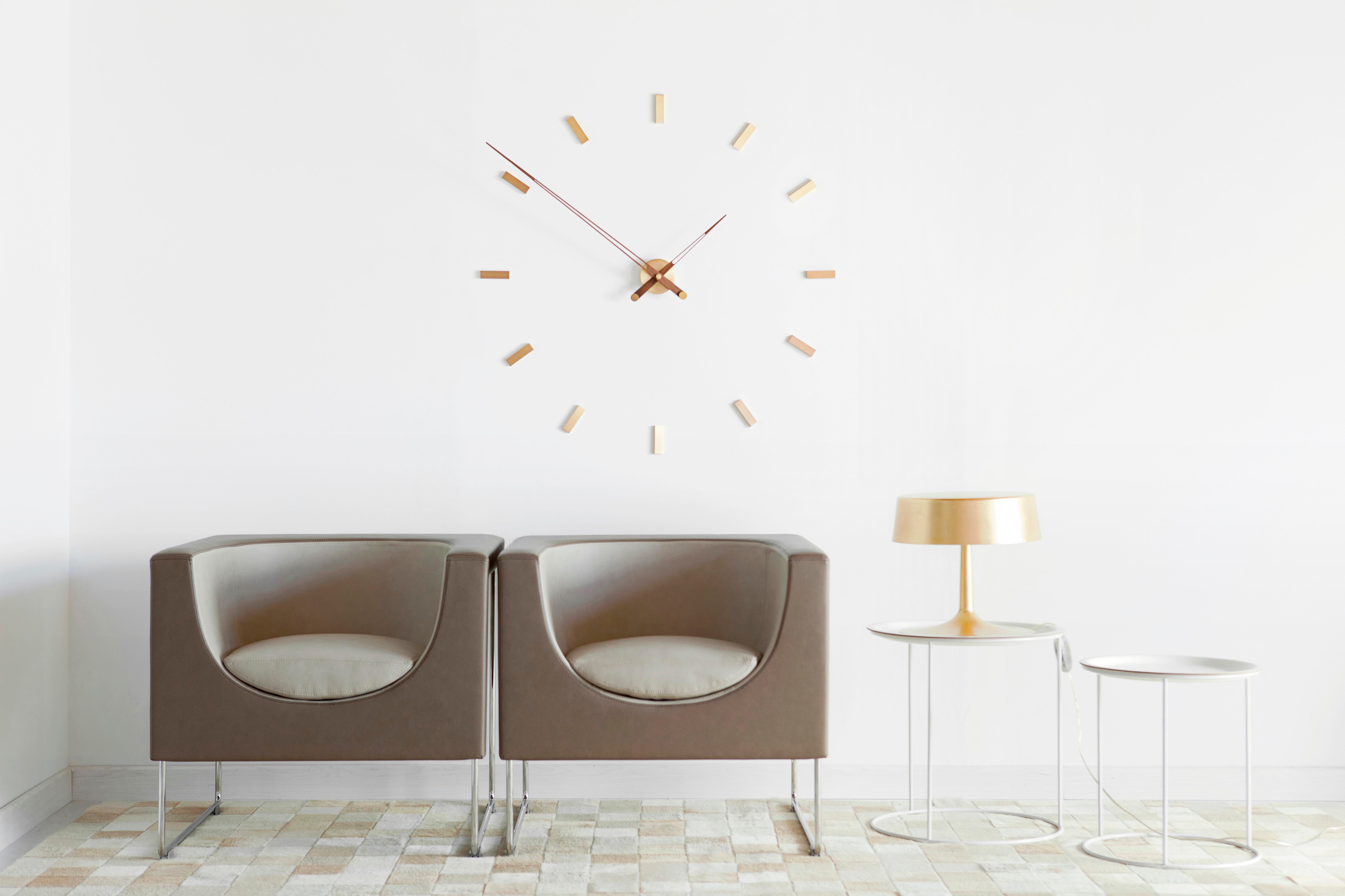 Wall clock TACON walnut wood with brass finish