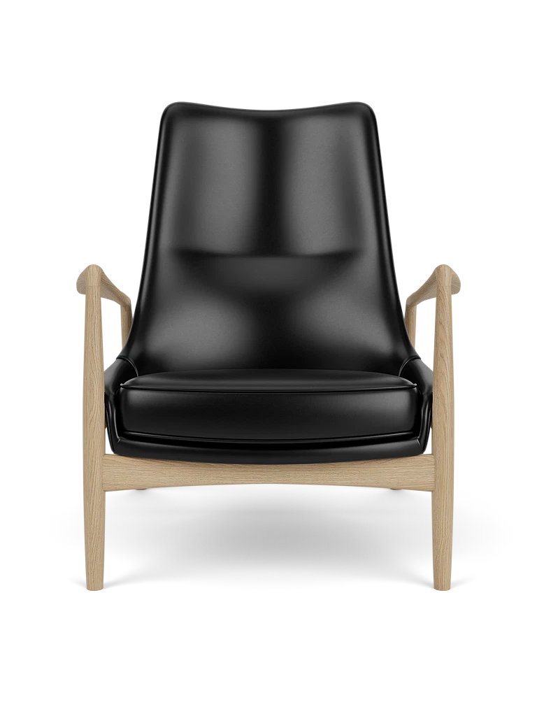 THE SEAL high-back armchair black leather with oak base [Julia]