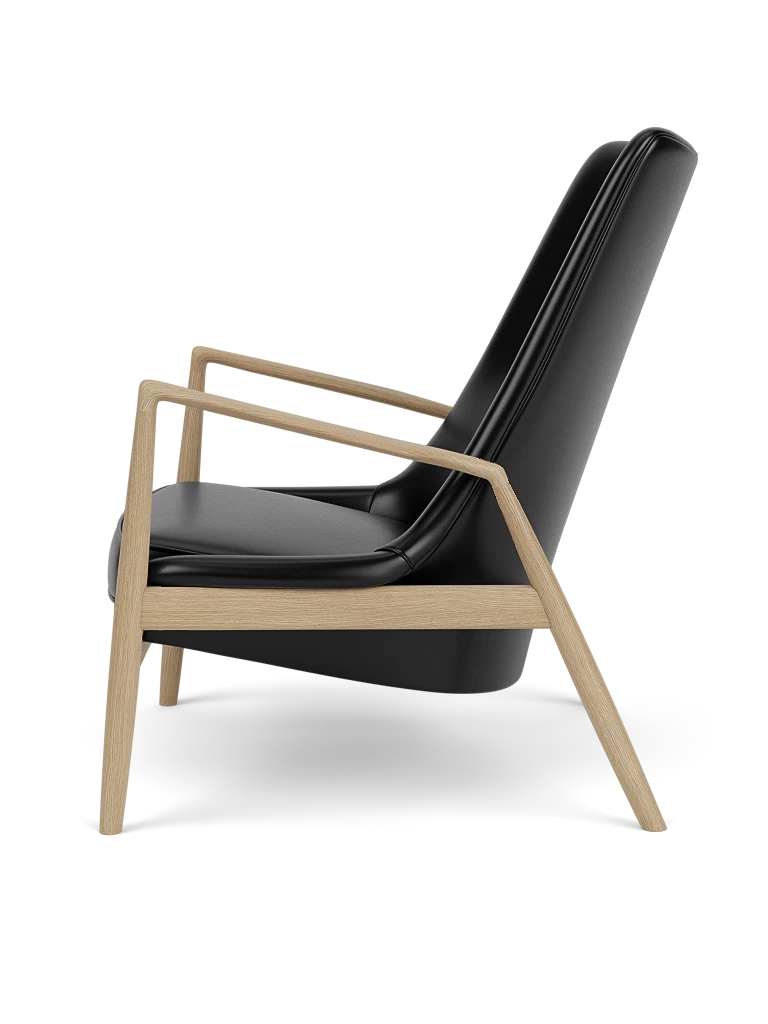 THE SEAL high-back armchair black leather with oak base [Julia]