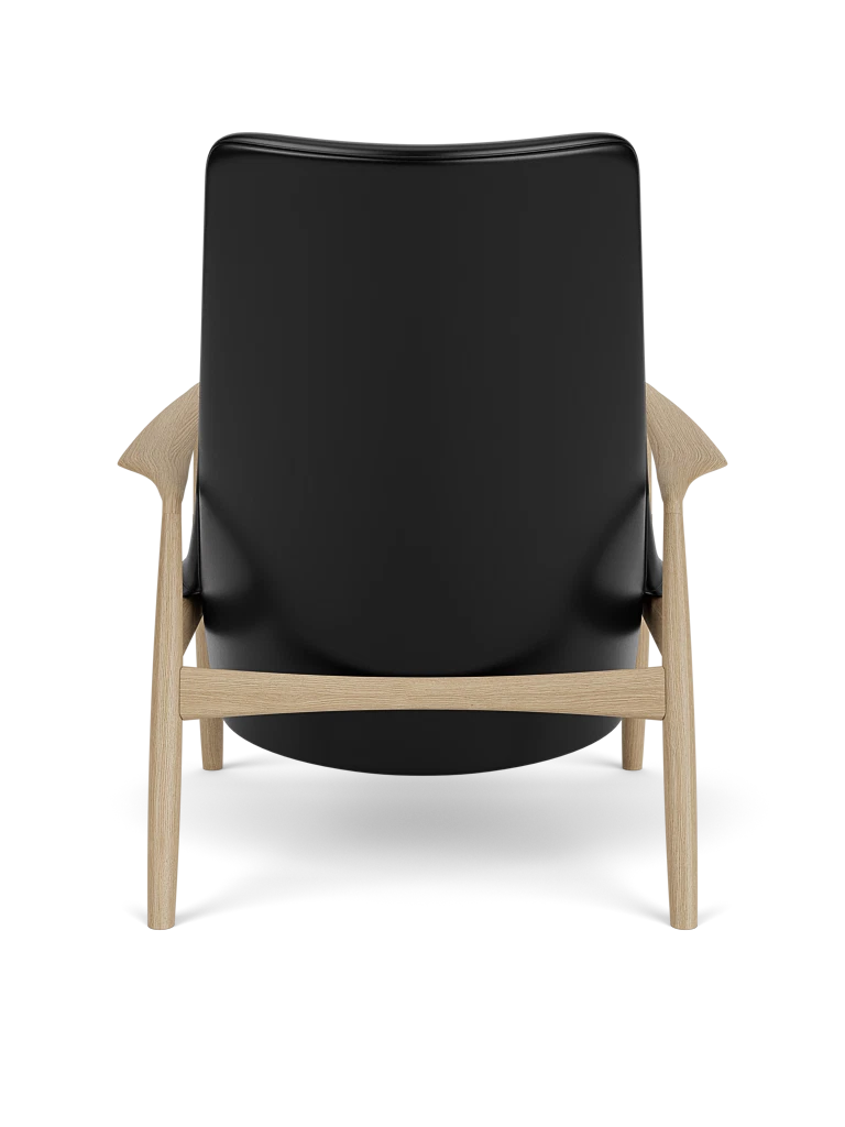 THE SEAL high-back armchair black leather with oak base [Julia]