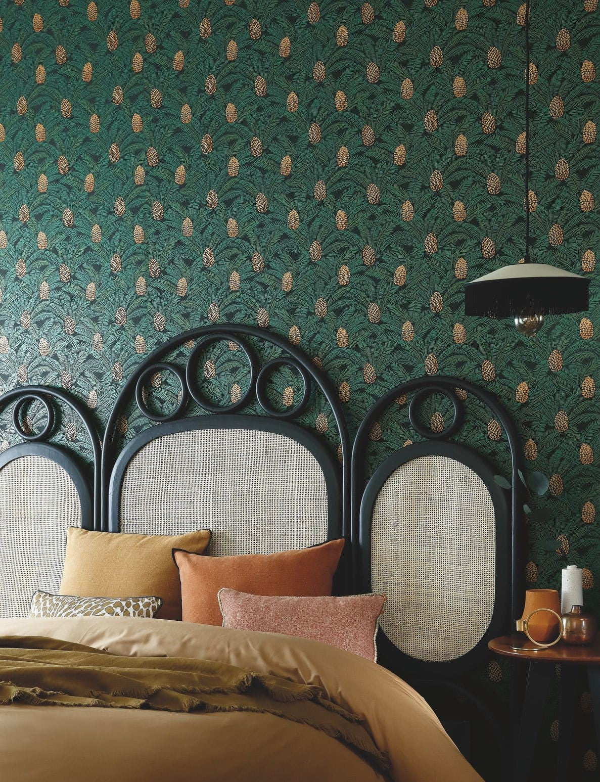 Tapeta strukturalna z motywem roślinnym PALMETA - SAPIN zielony ze zgaszonym żółtym