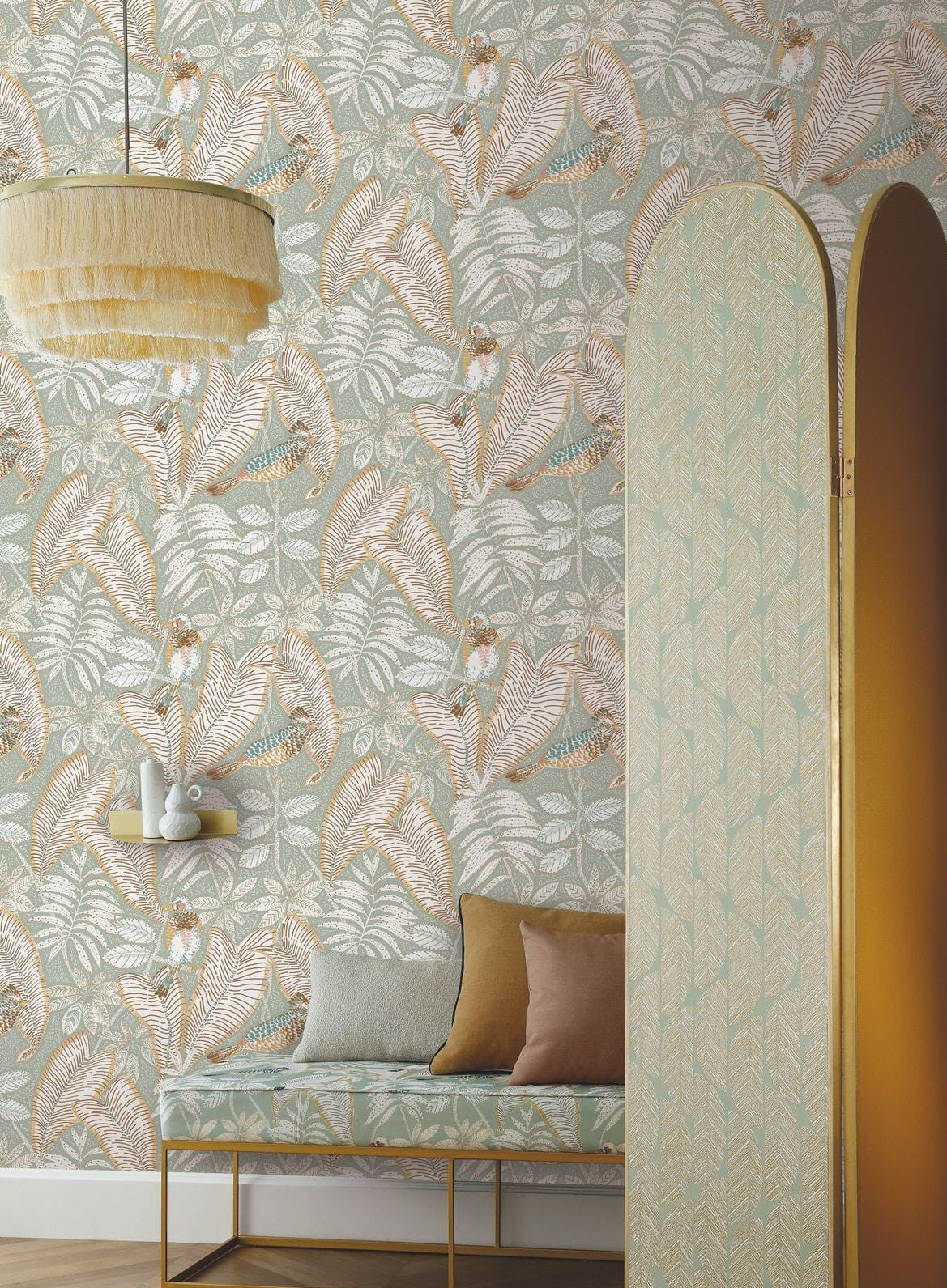 Tapeta strukturalna z motywem roślinnym w liście palmowe SIBIA - MARINE granatowy z białym