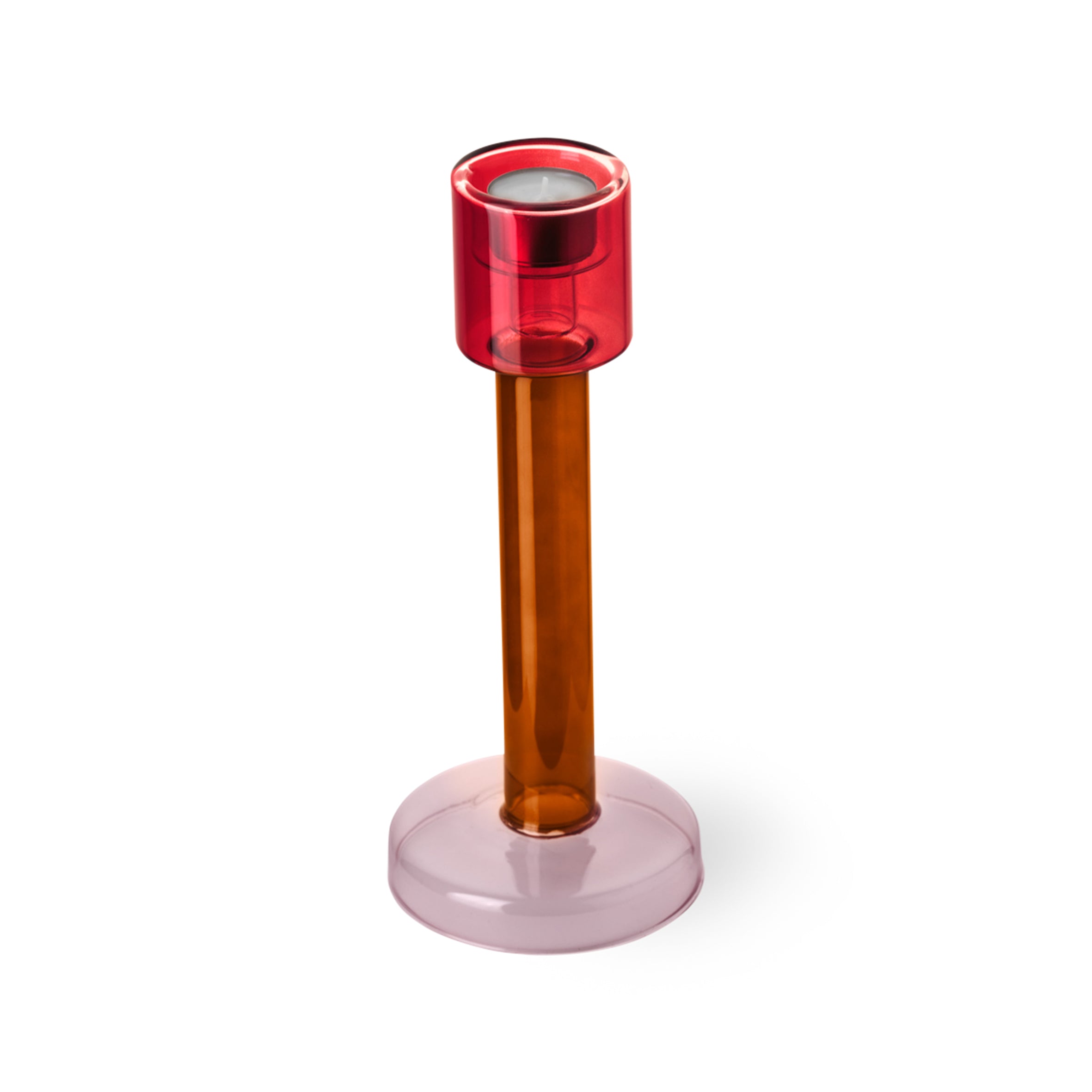 Red BOLE Candle Holder with Pink and Brown