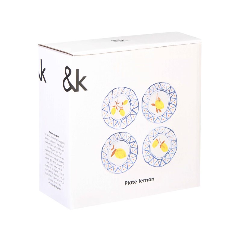 LEMON MOROCCAN White Plate Set with Blue and Yellow
