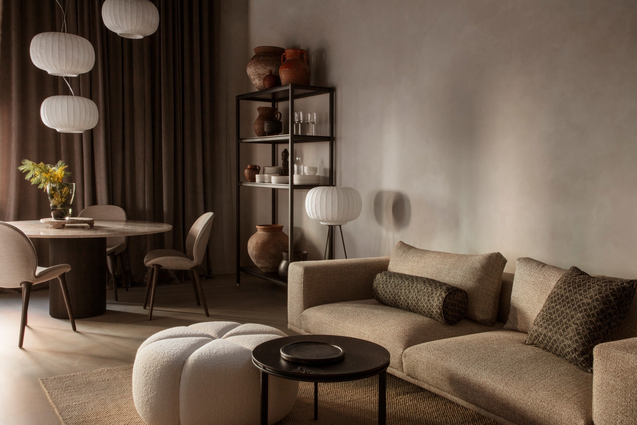Floor lamp 581 with paper shade and dark metal base