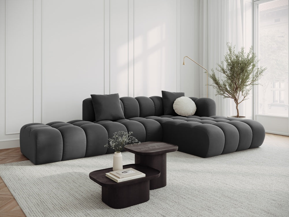 Narożnik aksamitny 5-osobowy prawostronny HALLEY szary