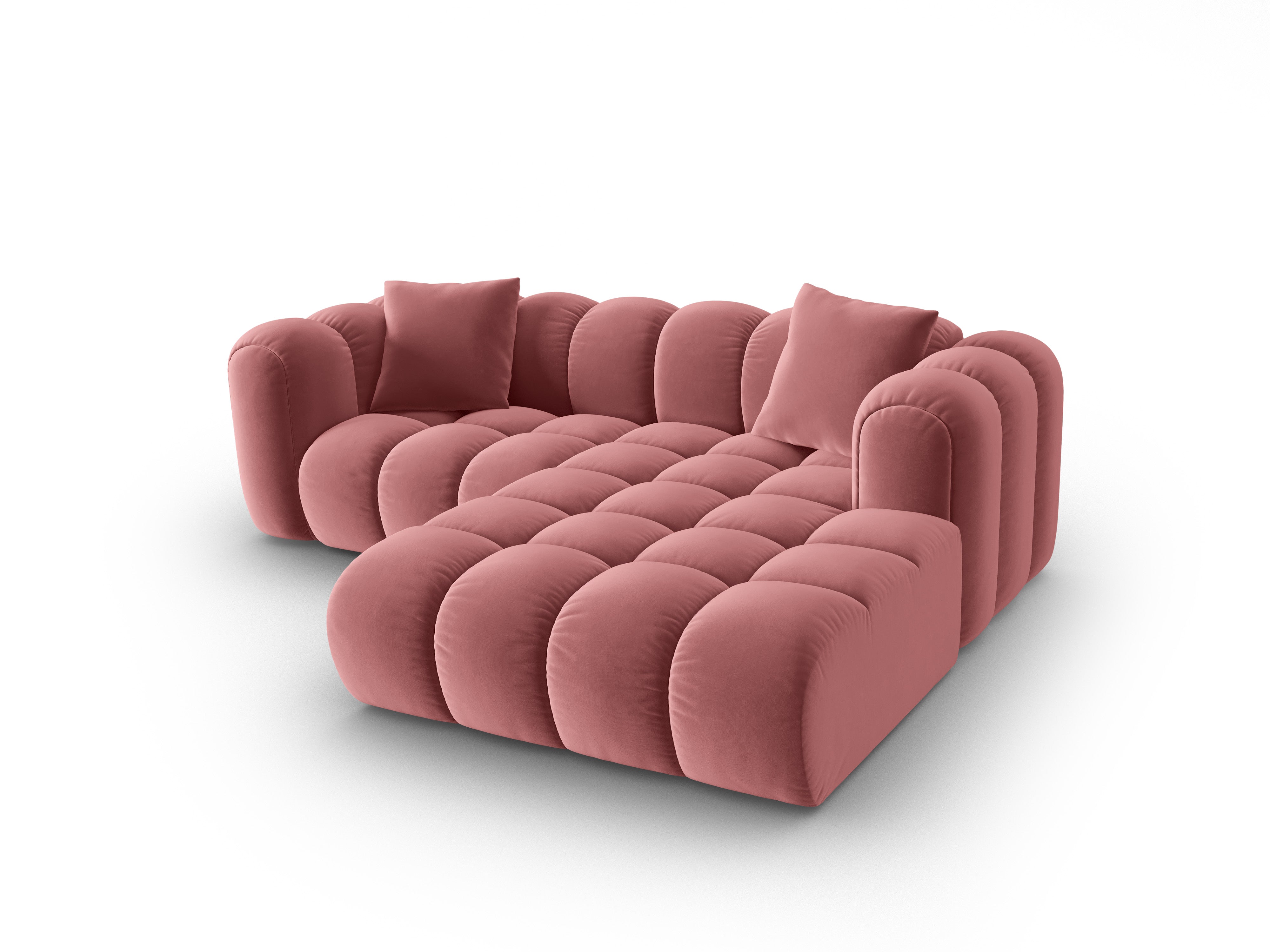 Velvet corner sofa for three people, right-facing, ASTRO, pink
