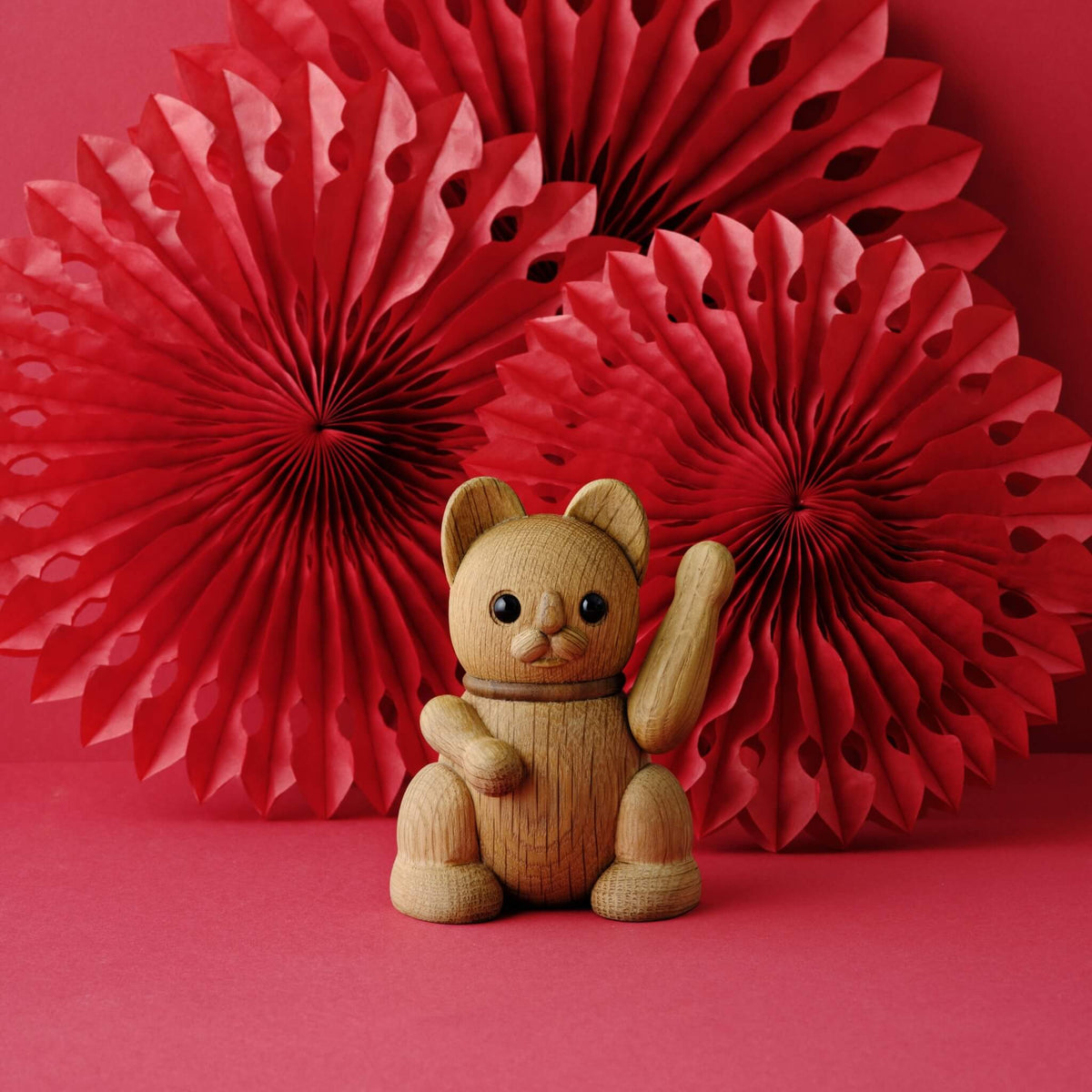Figurka dekoracyjna LUCKY CAT drewno dębowe
