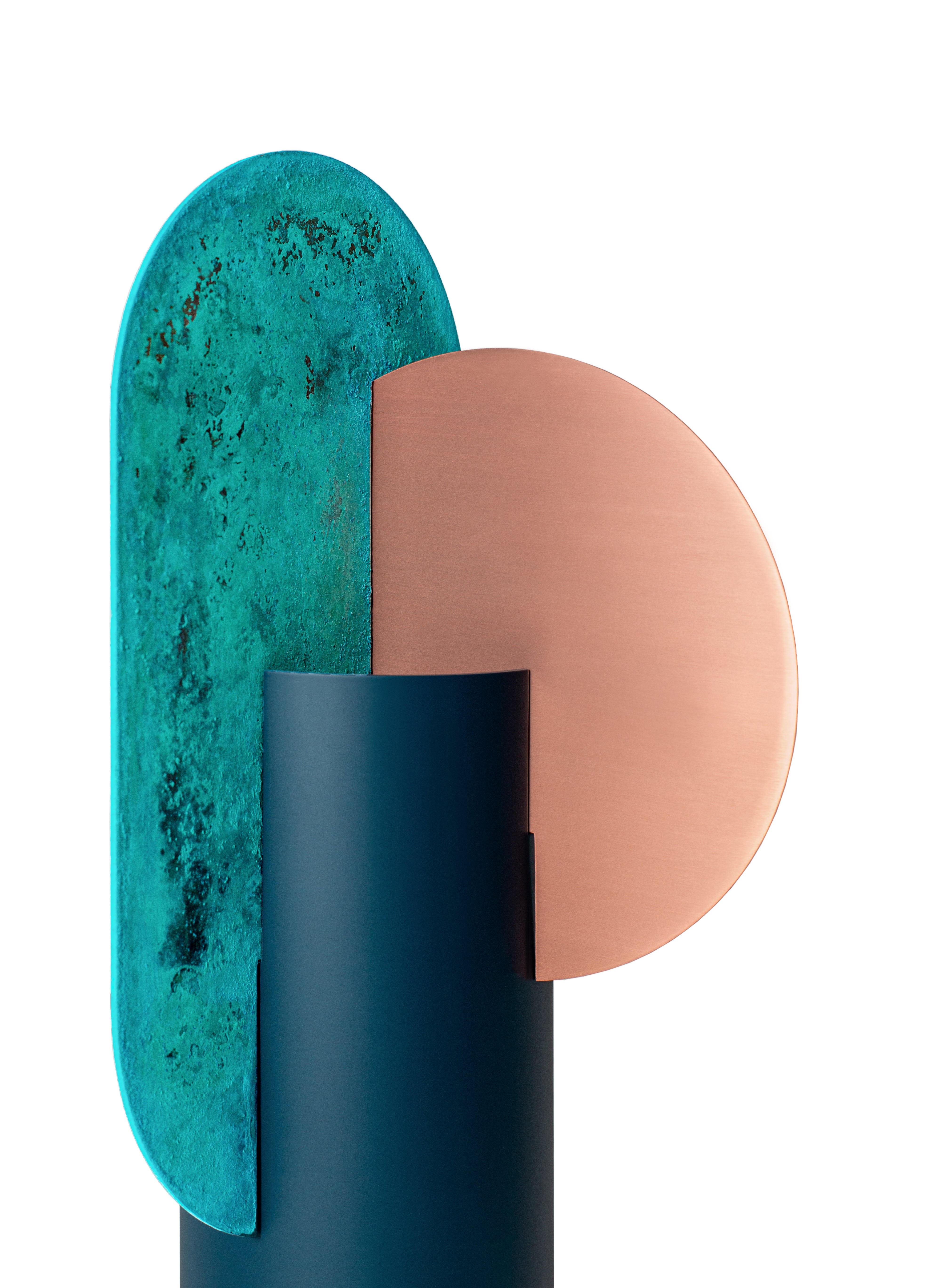 Vase YERMILOV - NUMMERIERTE EDITION grün mit Kupfer und oxidiertem Kupfer