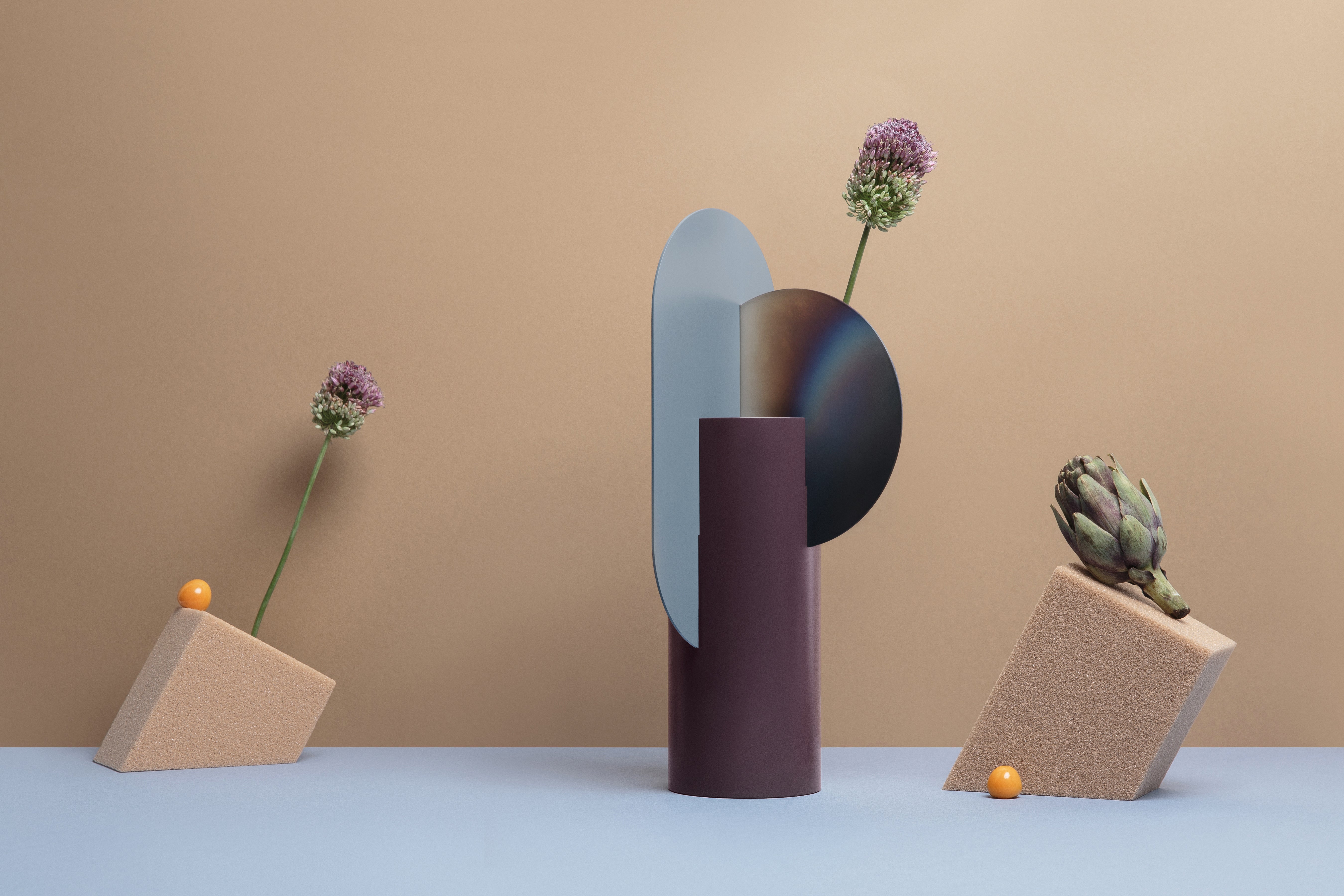 YERMILOV Vase - NUMBERED EDITION burgundy with blue and burnt steel