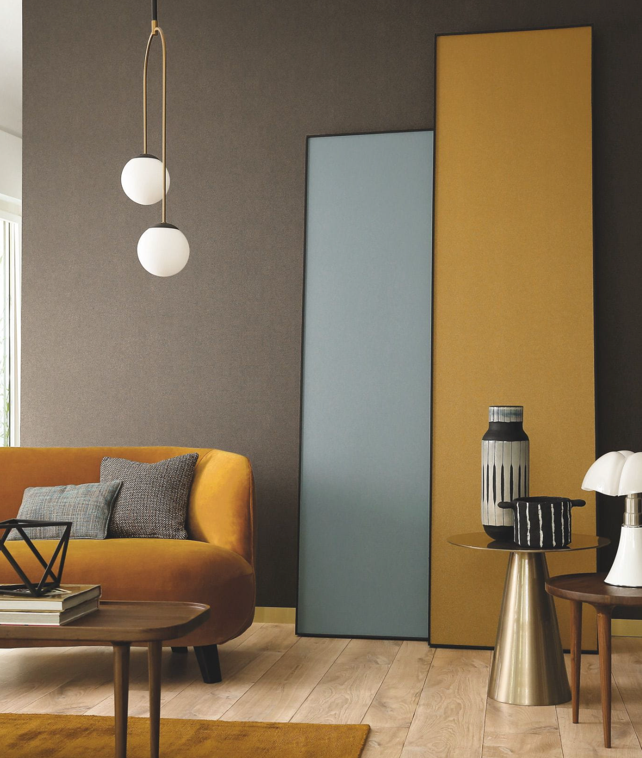 Tapeta strukturalna imitująca płótno ALEPH - NOIR/OR ciemny brązowy